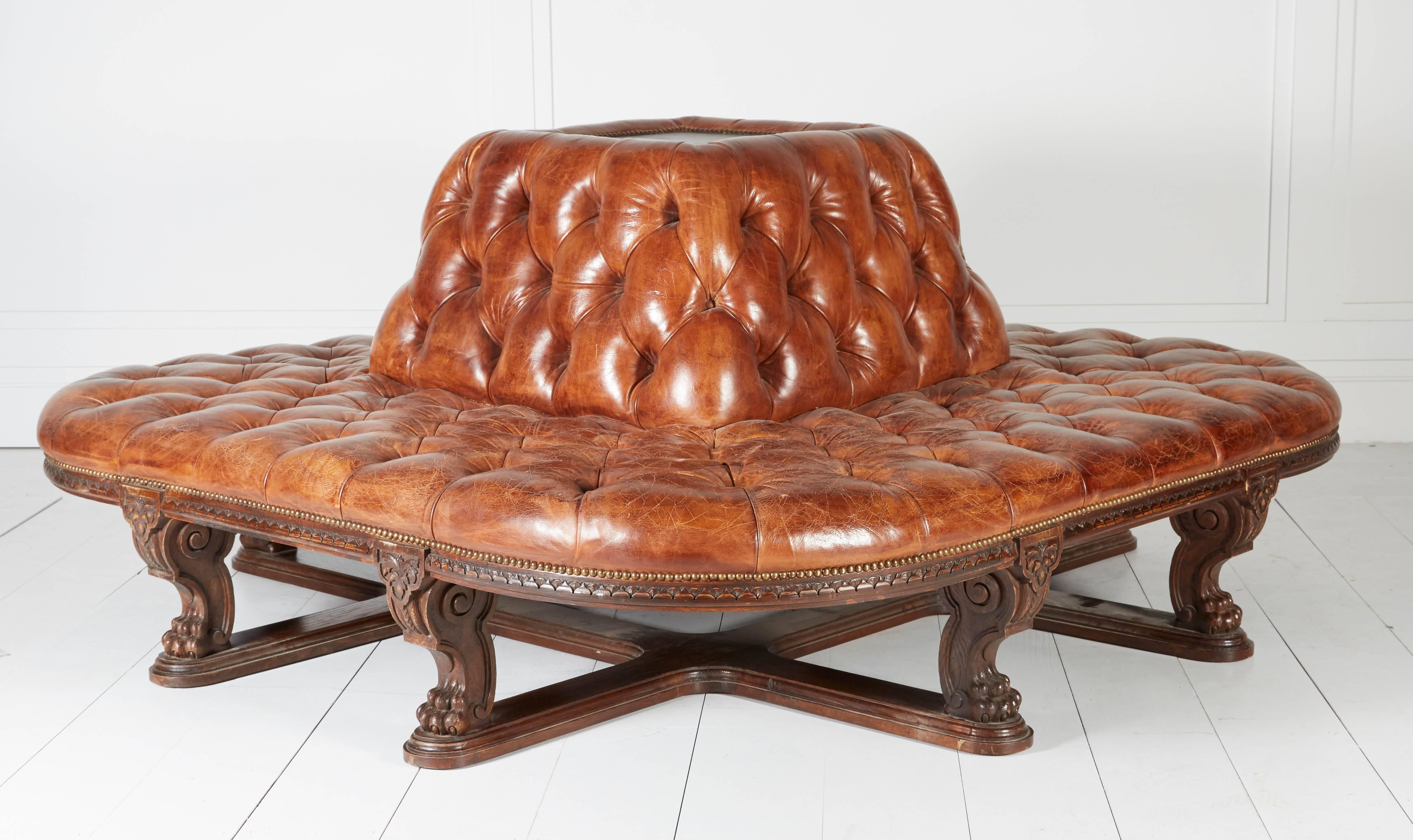 One of a Kind Tufted Leather Bench 4