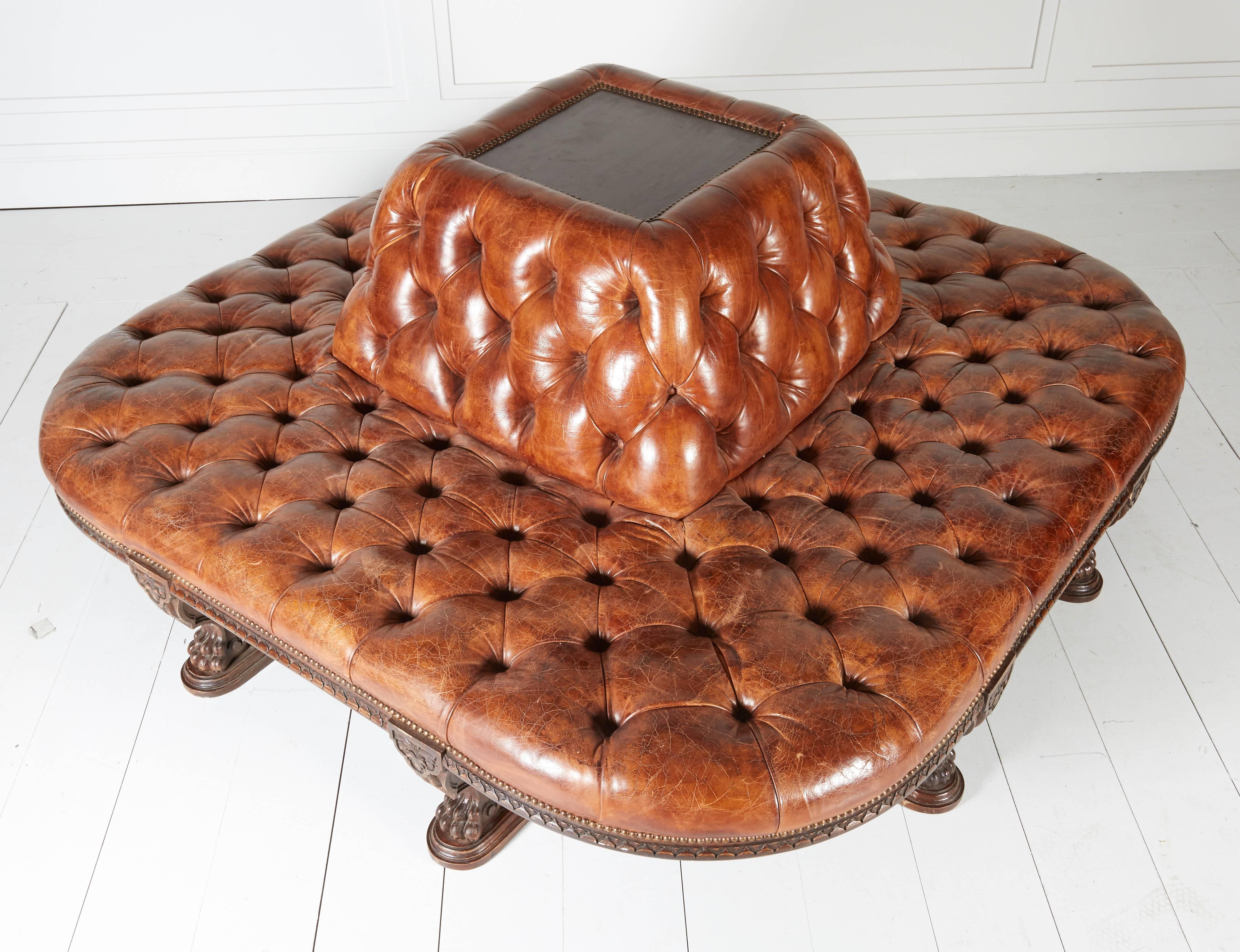 One of a Kind Tufted Leather Bench 5