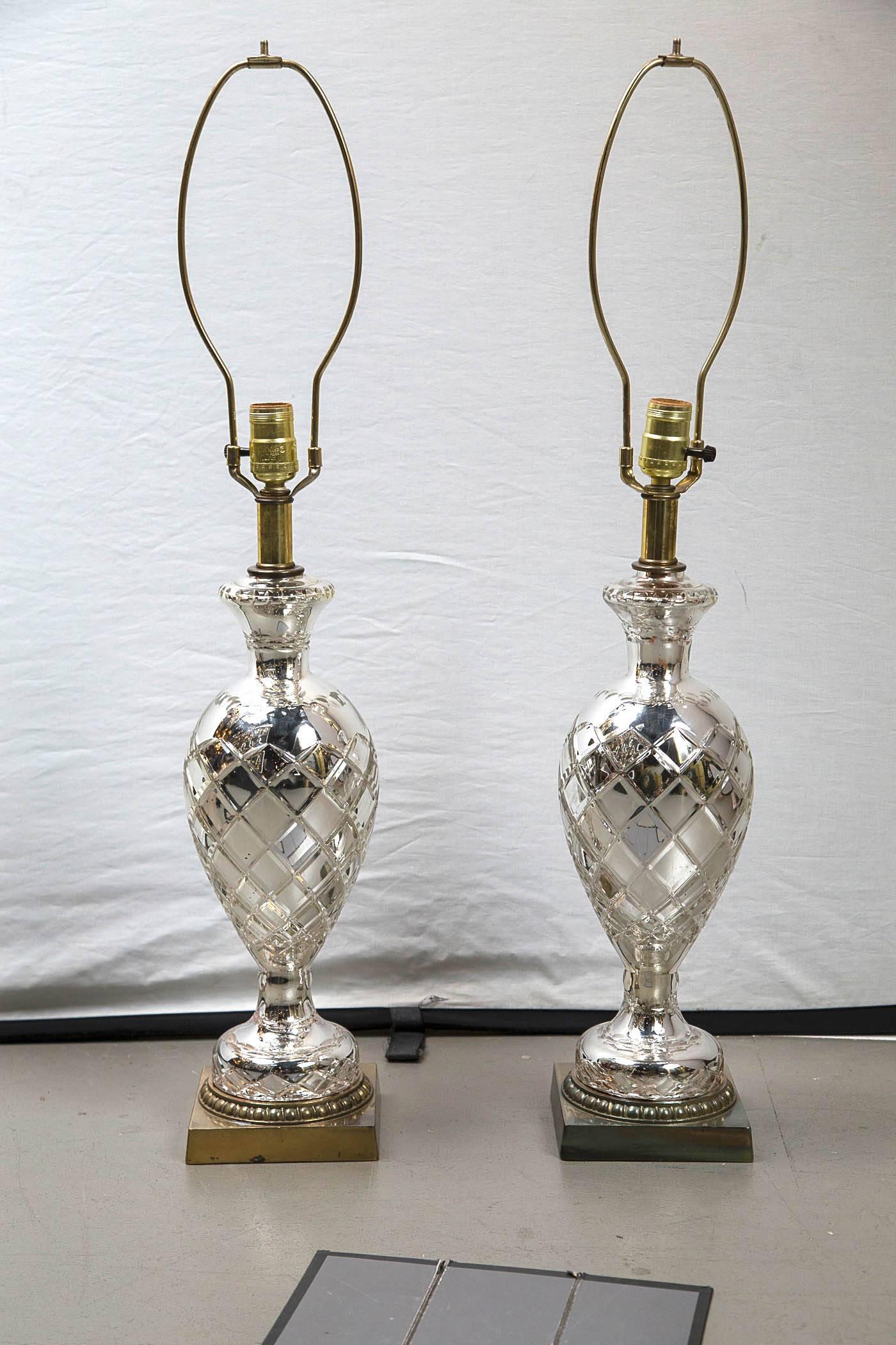 A pair of circa 1930s French mercury glass table lamps.