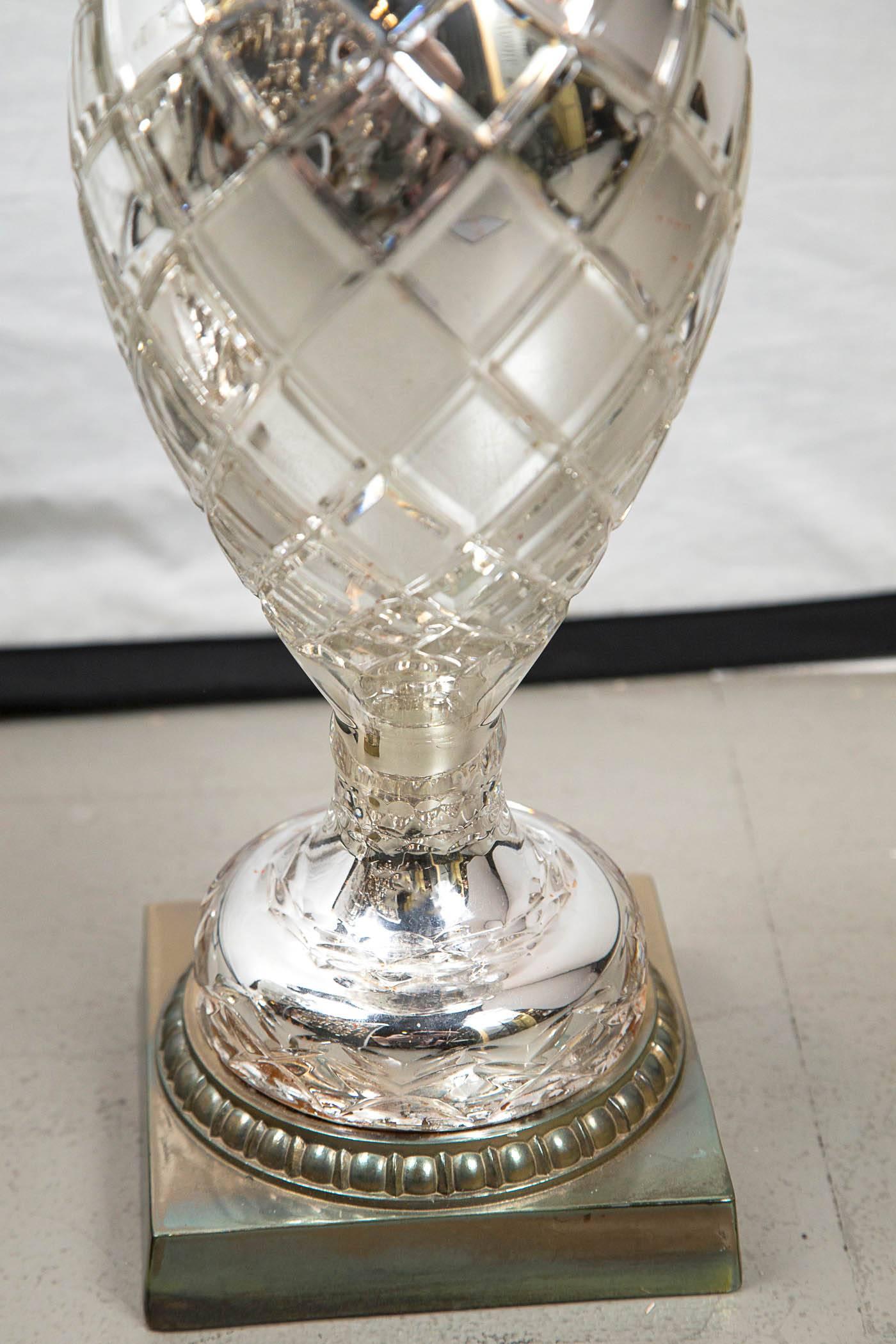 Mid-20th Century Pair of 1930s French Cut Mercury Glass Table Lamps