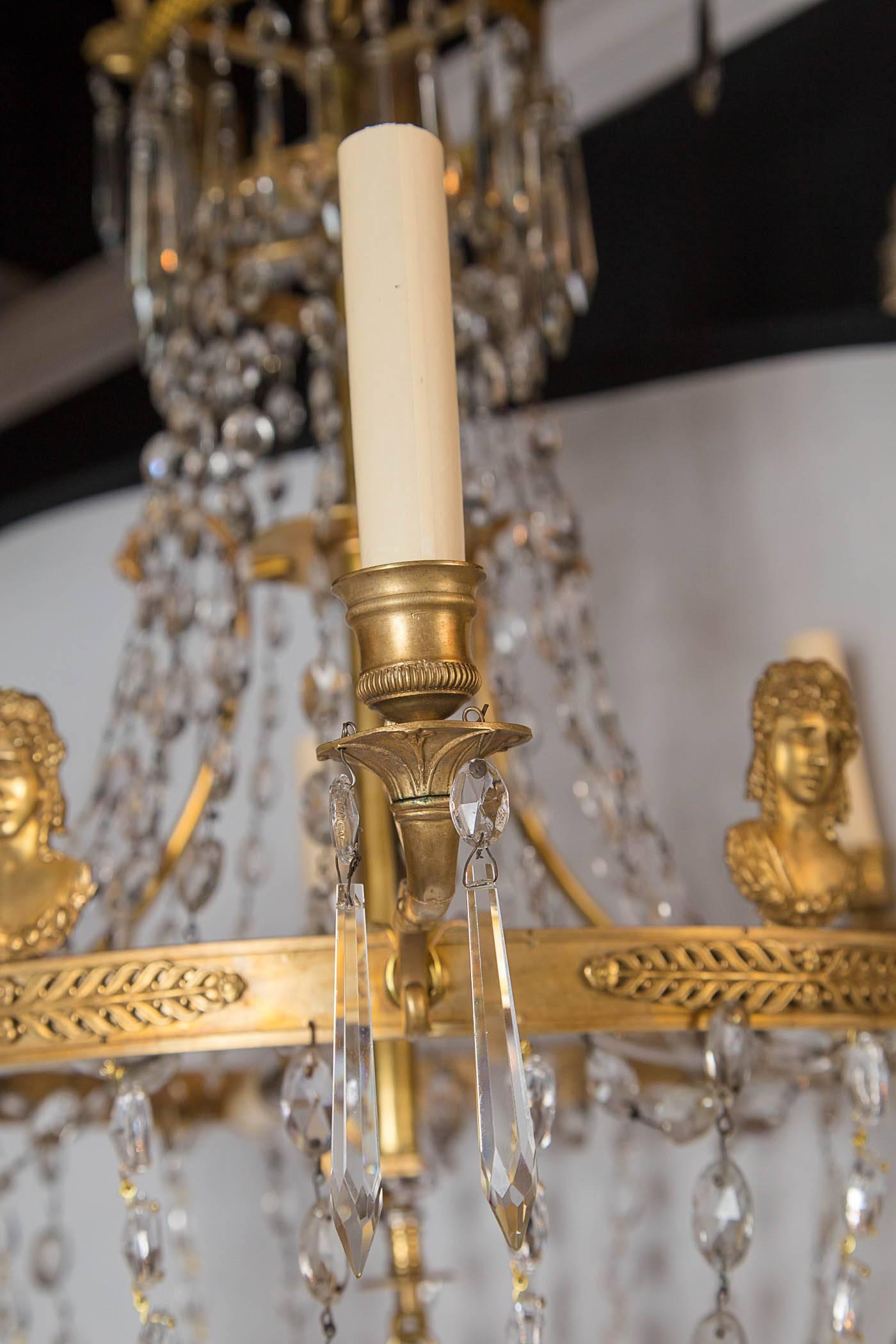 19th Century Swedish Empire Style Chandelier with Crystals For Sale