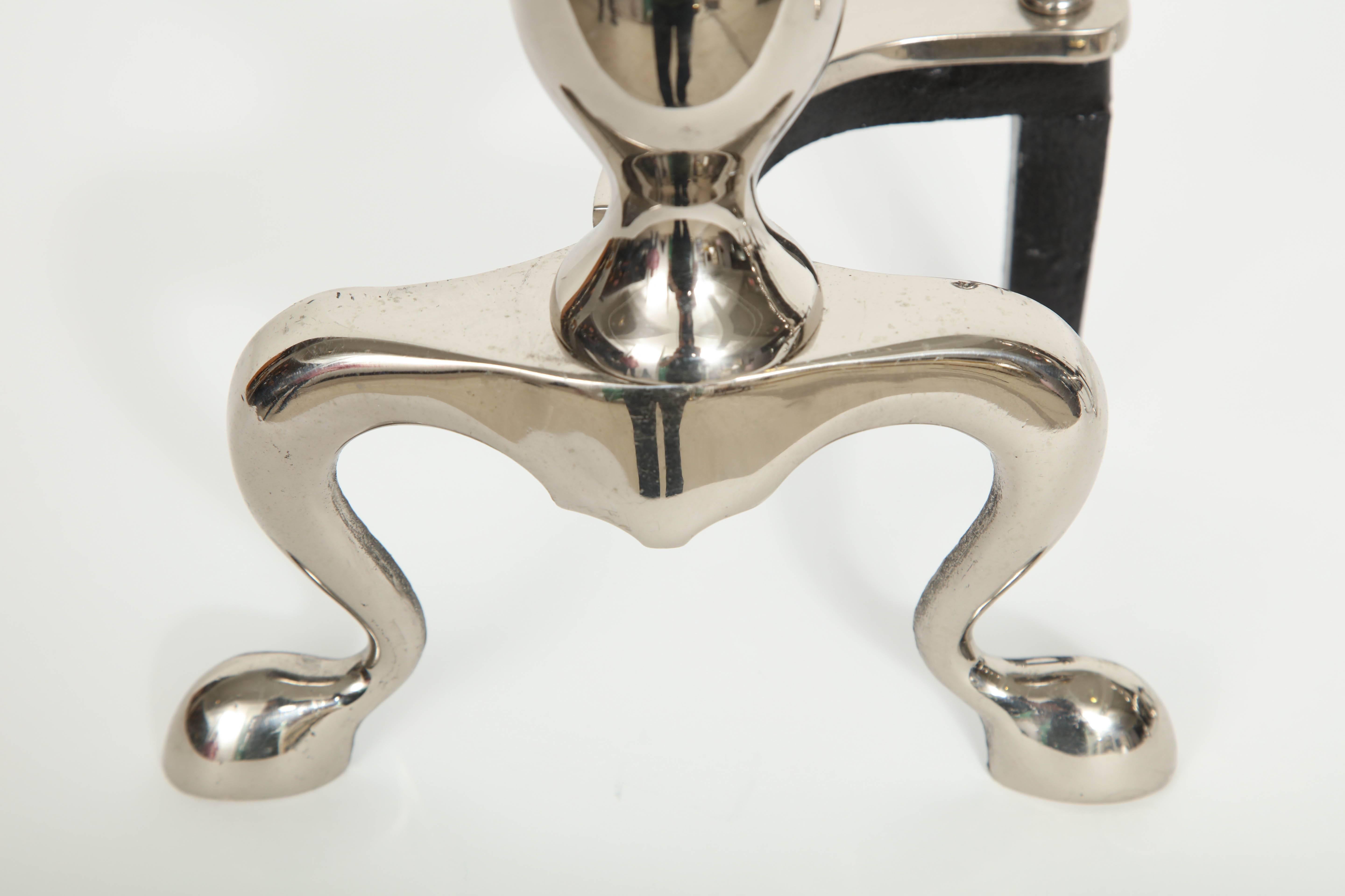 Polished Nickel Chippendale Style Andirons 3