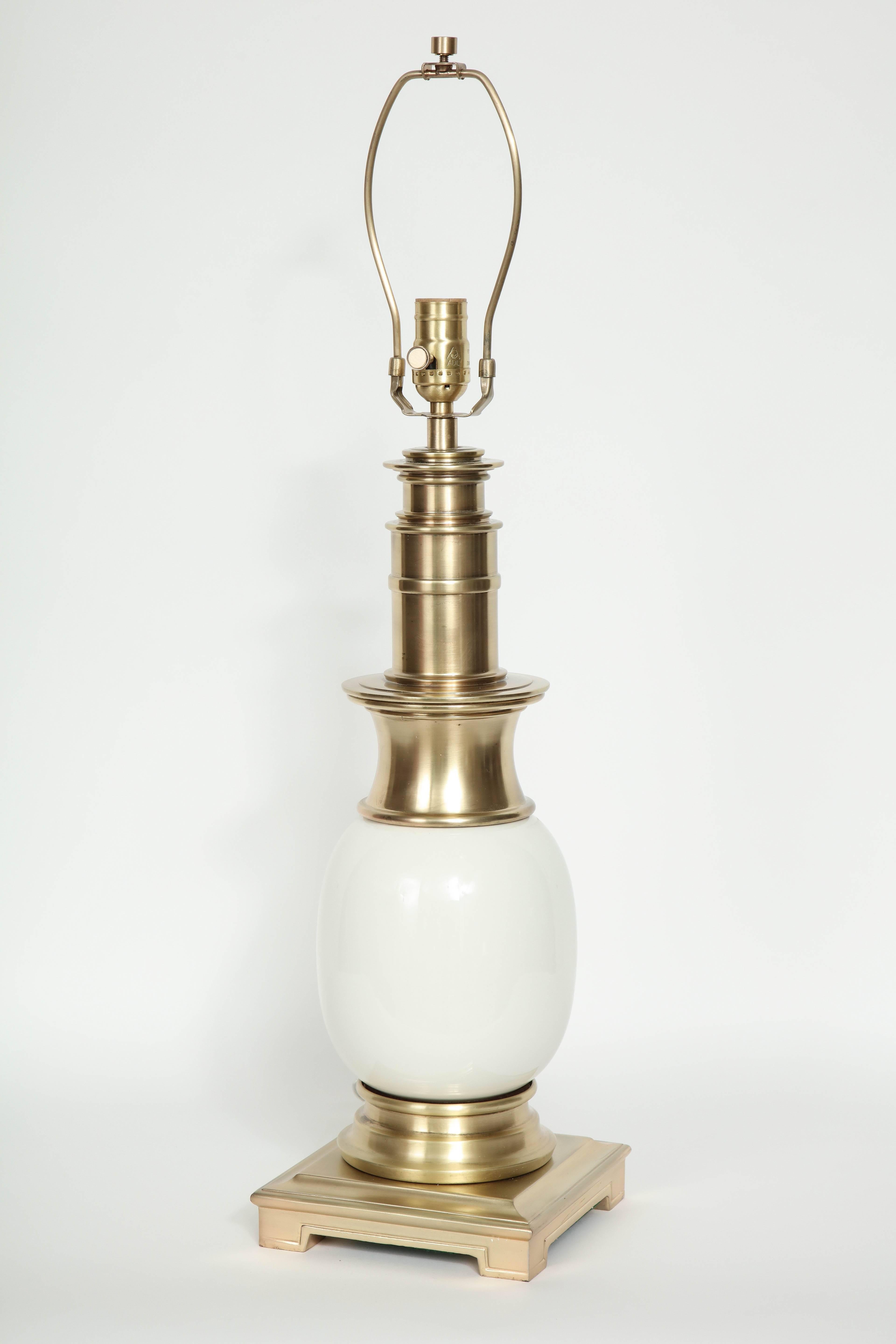 Stiffel Satin Brass and White Ceramic Lamps For Sale 1