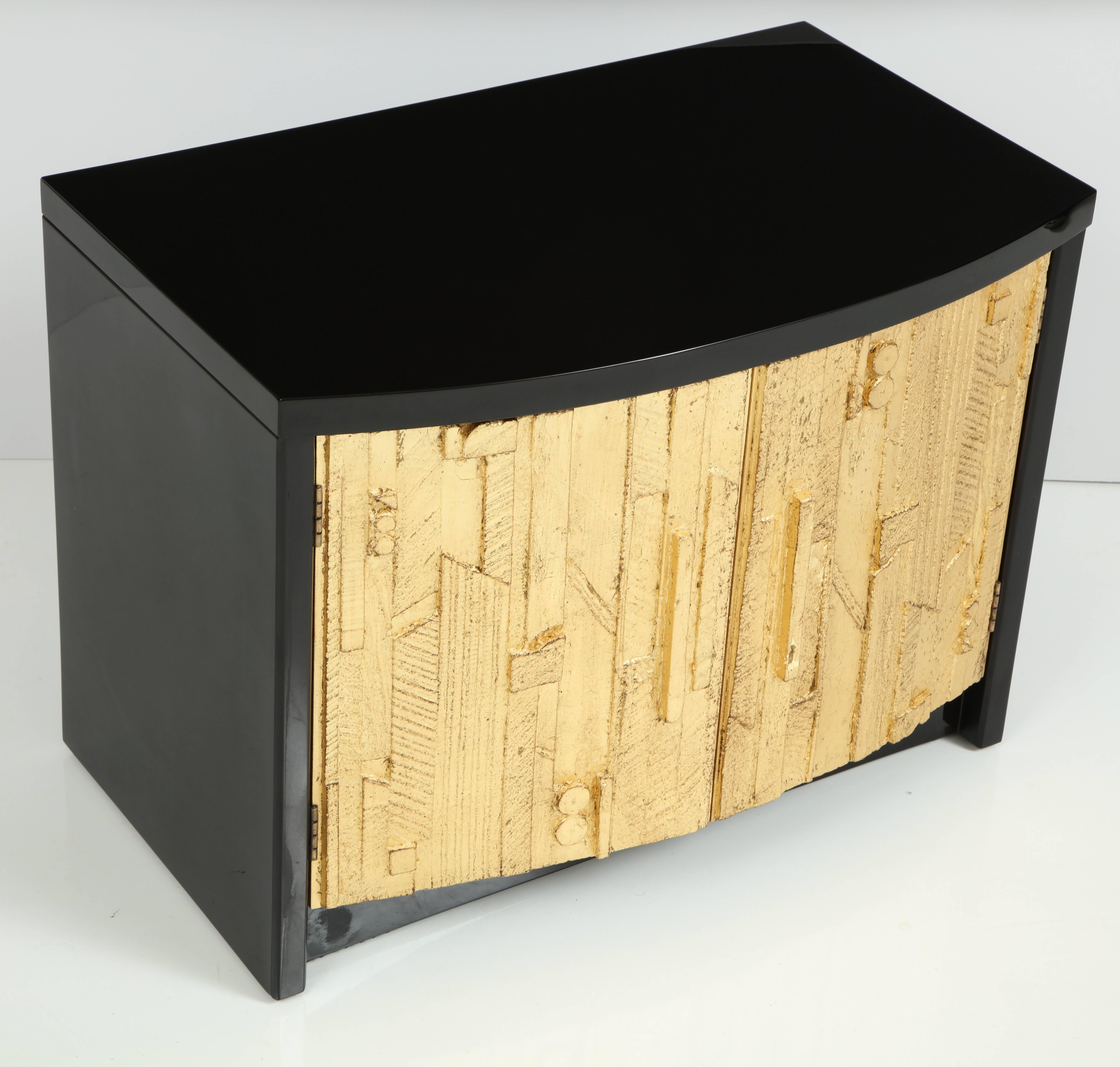 20th Century Brutalist Style Black Lacquer and Gold Leaf Nightstands For Sale