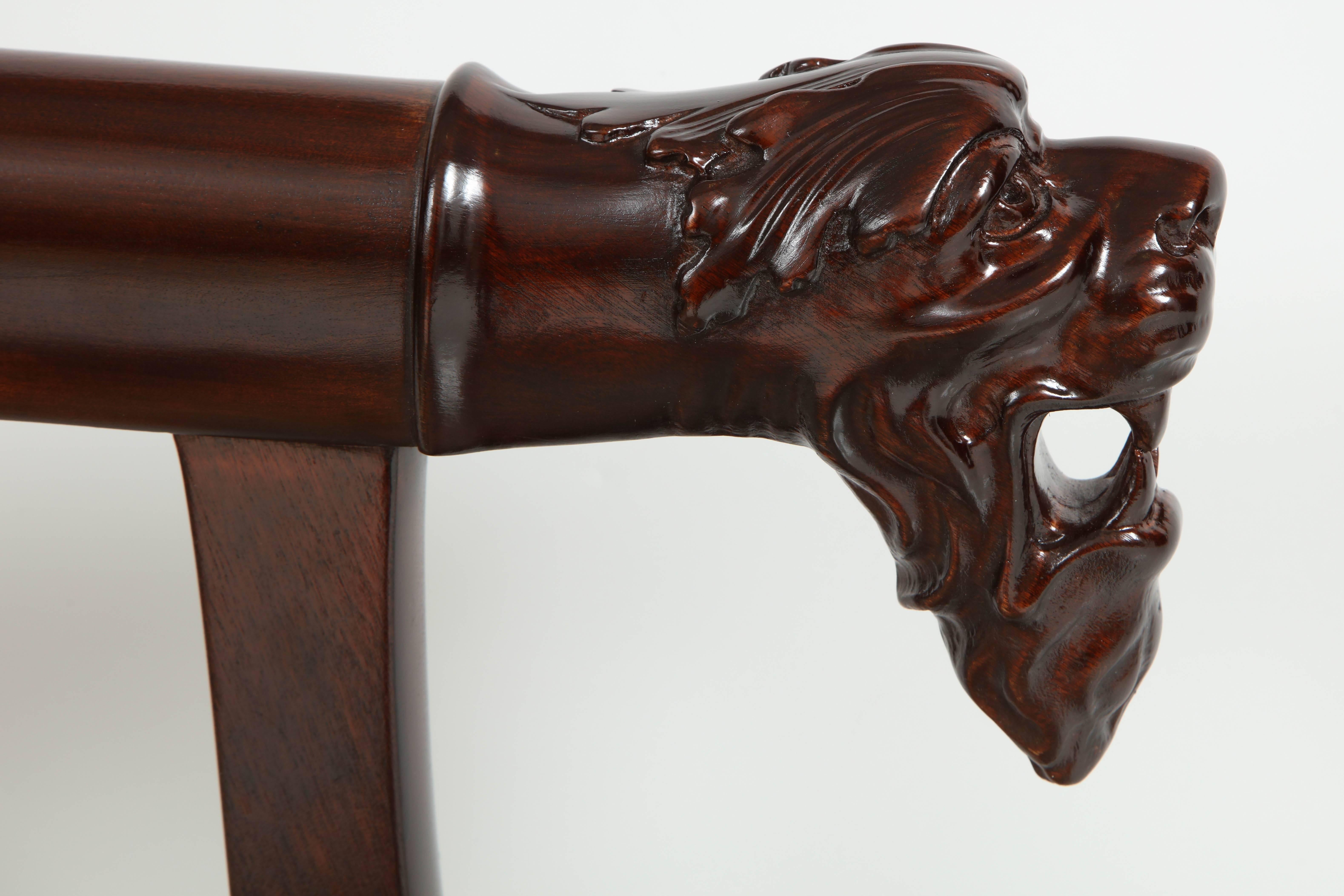 19th C. Carved Lion Head Mahogany Club Chair In Excellent Condition In New York, NY