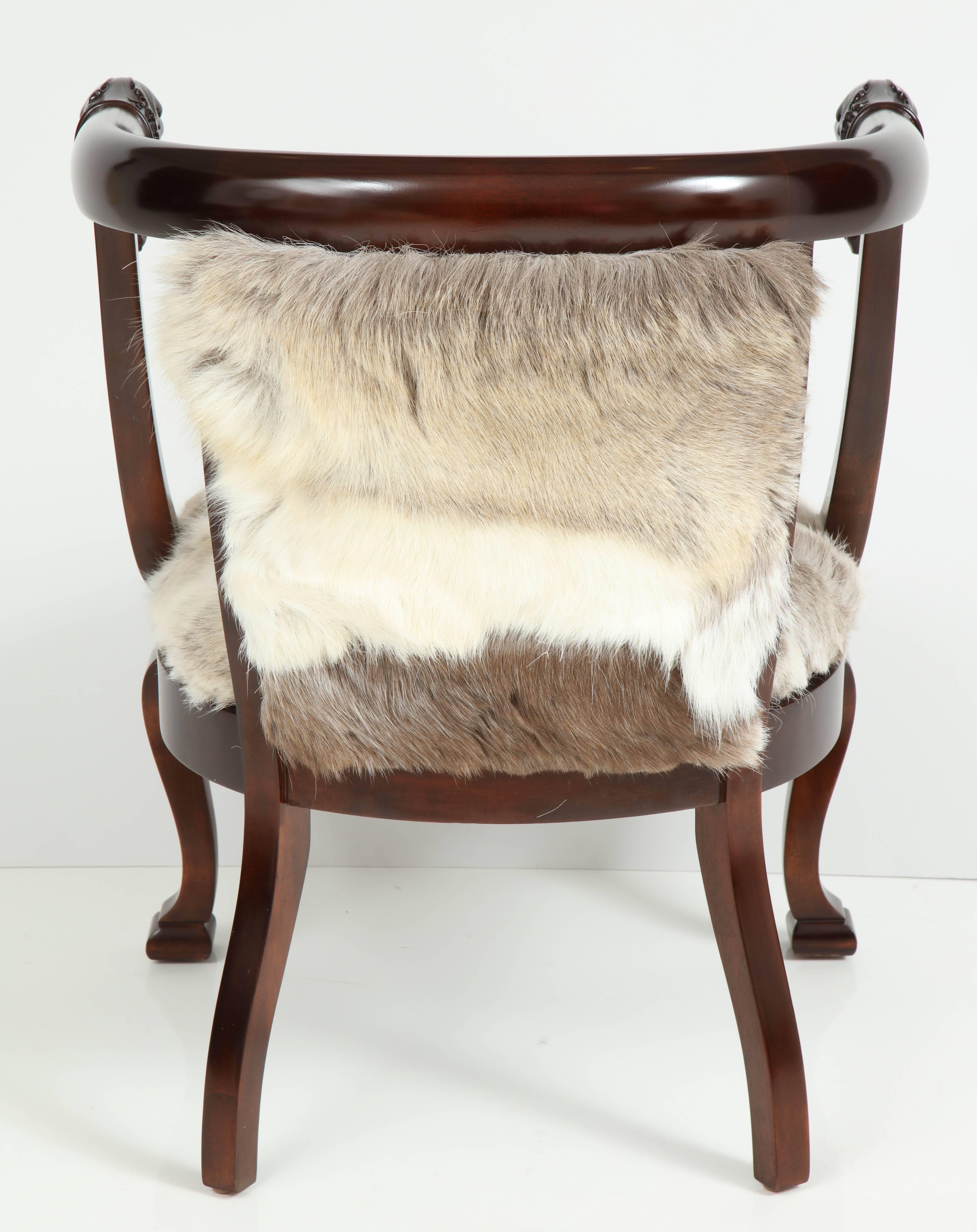 Fur 19th C. Carved Lion Head Mahogany Club Chair