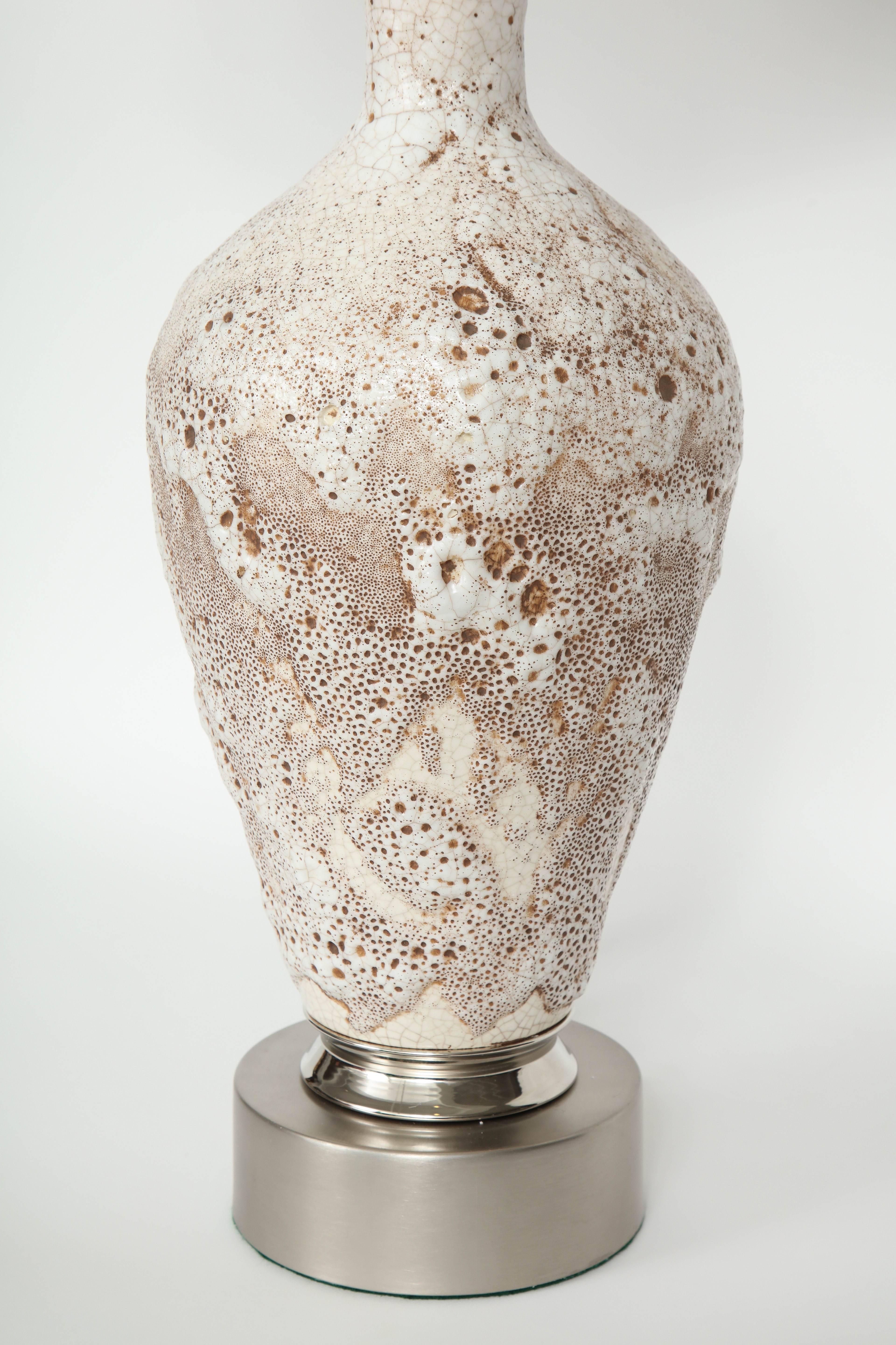 Brushed Italian Mid-Century Froth Glazed Ceramic Lamps