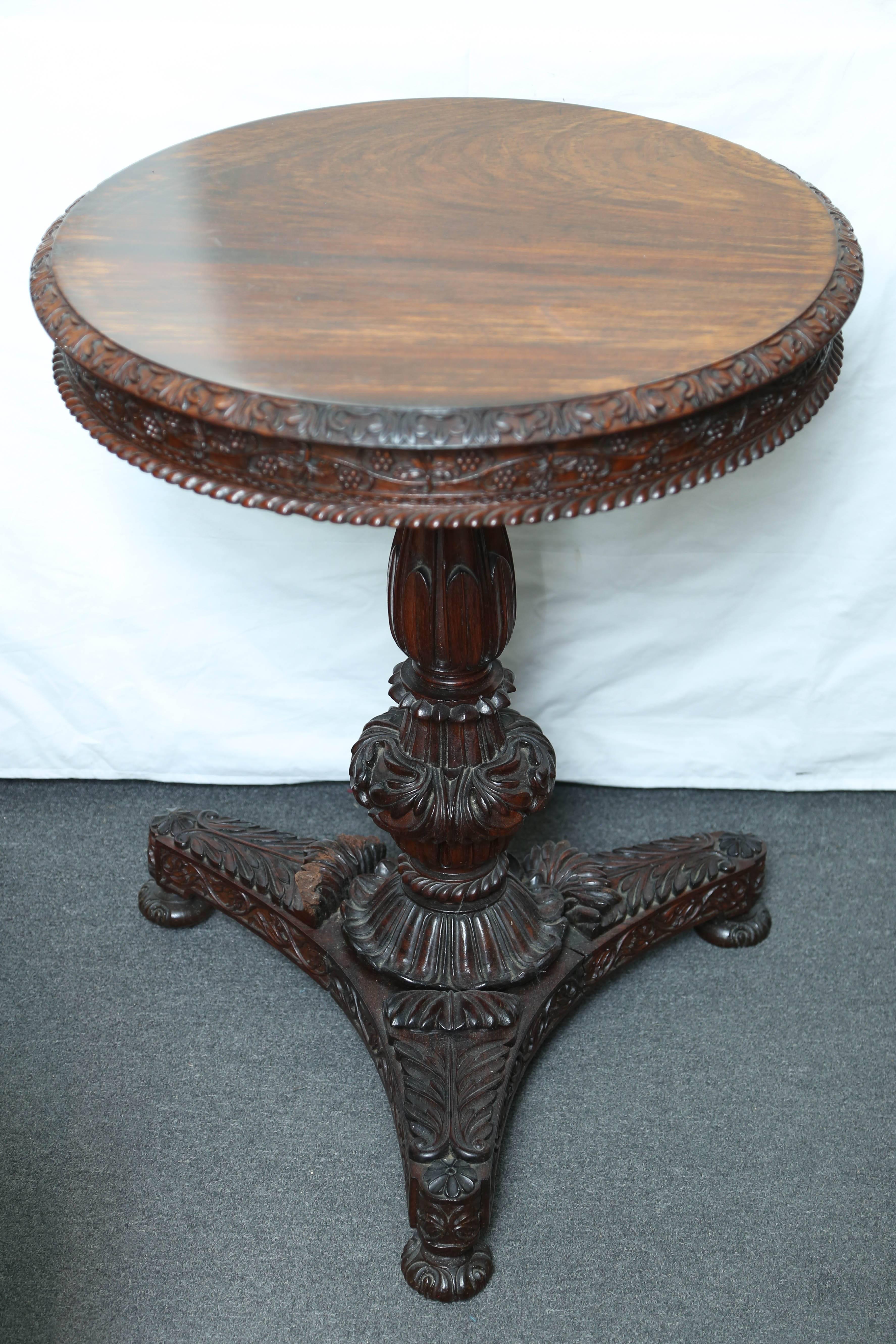 Rosewood Superb British Colonial Ceylonese Tilt-Top Table