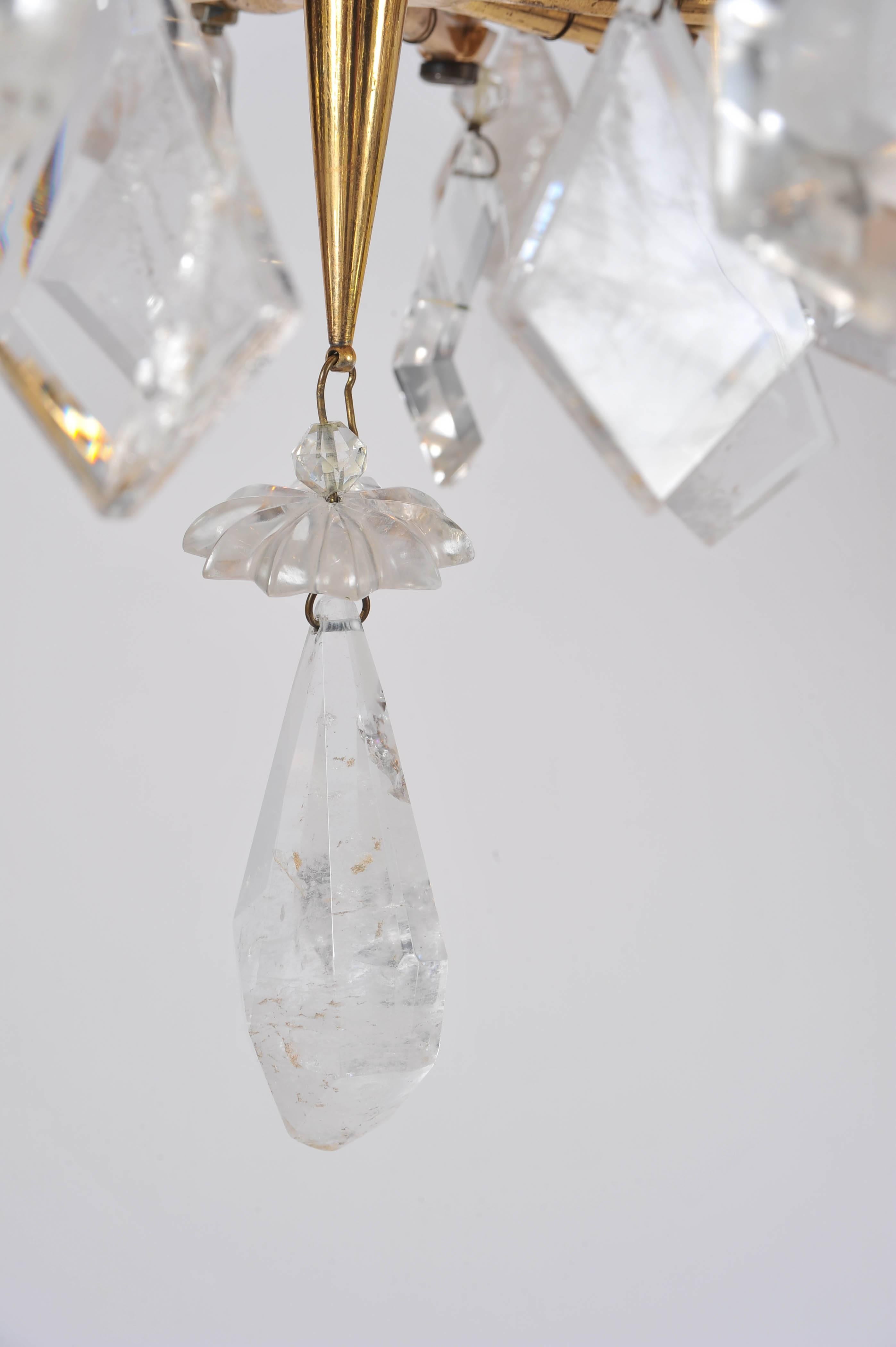English Pair of 20th Century Rock Crystal and Blue Glass Chandeliers