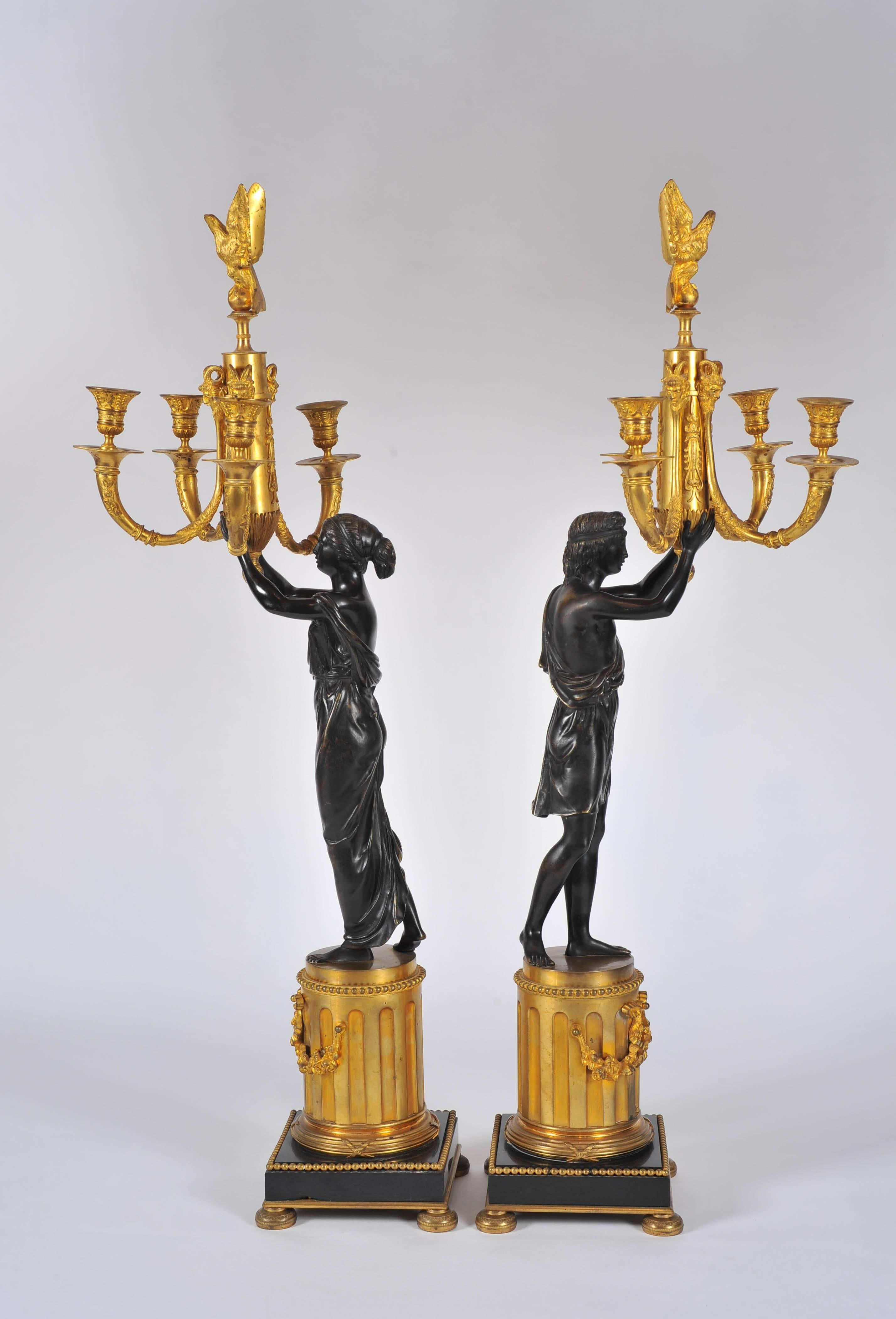 Classical Roman Pair of Russian Bronze and Ormolu Candelabra of Classical Form
