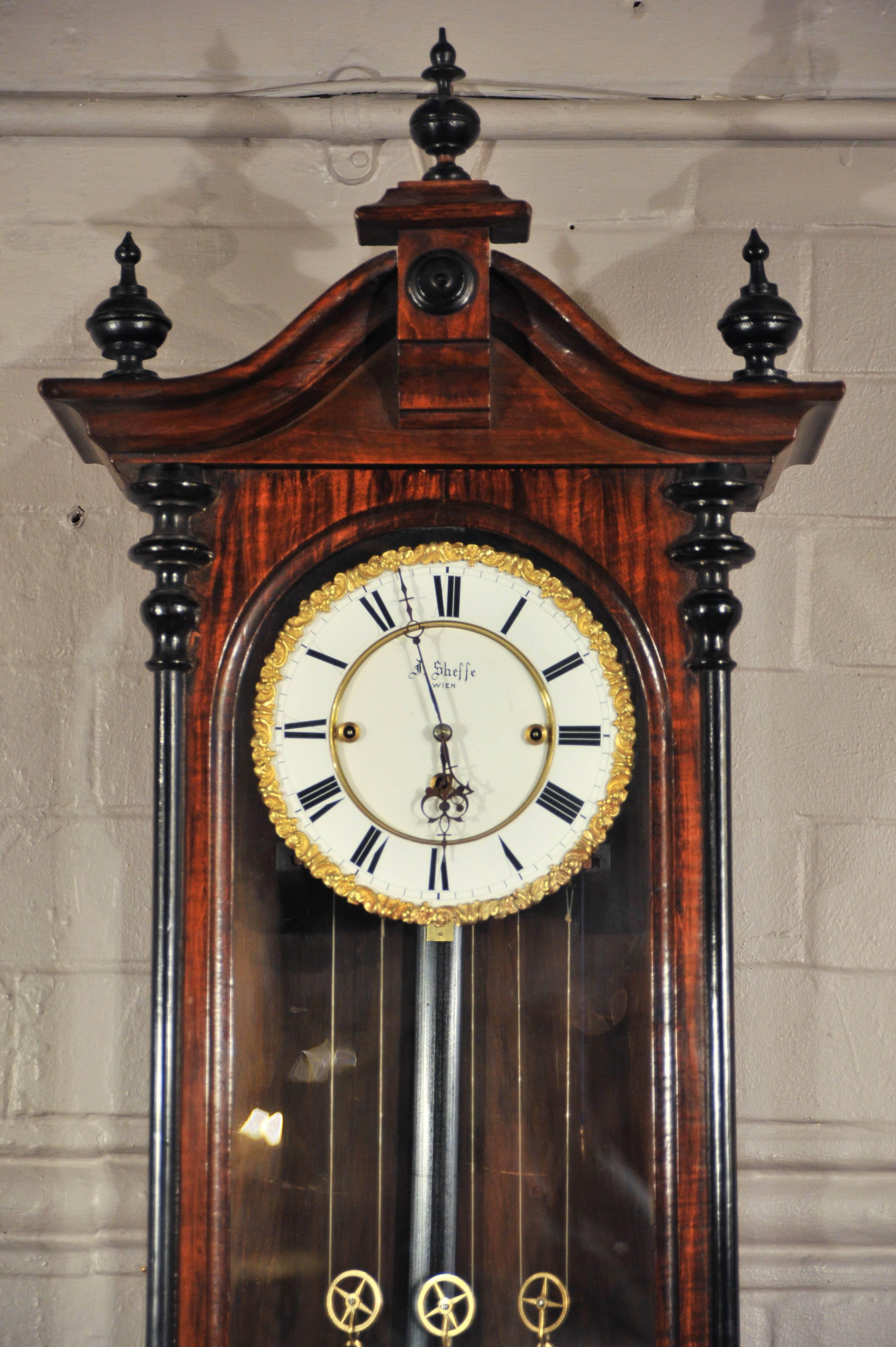 Austrian 19th Century Clock, Viennese Regulator, Triple Train Movement, Brass, Steel