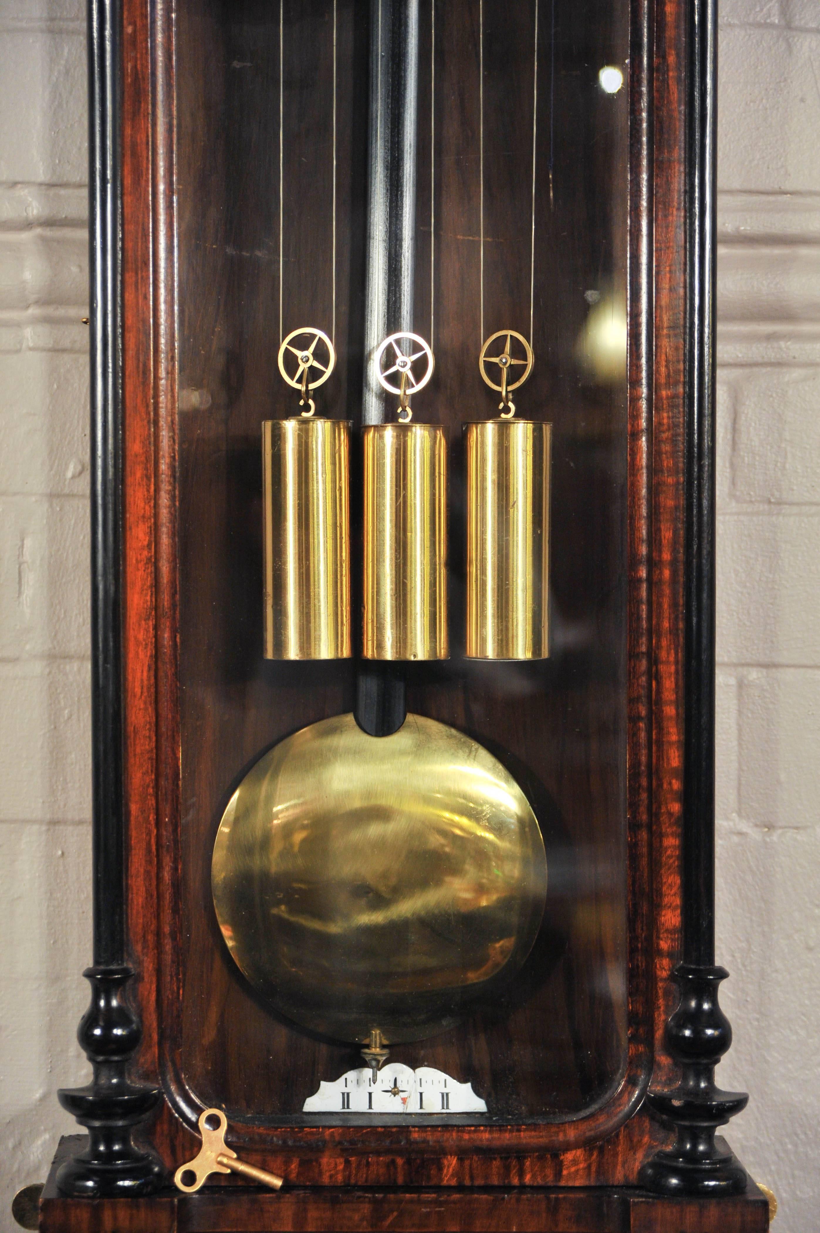 19th Century Clock, Viennese Regulator, Triple Train Movement, Brass, Steel In Excellent Condition In London, GB