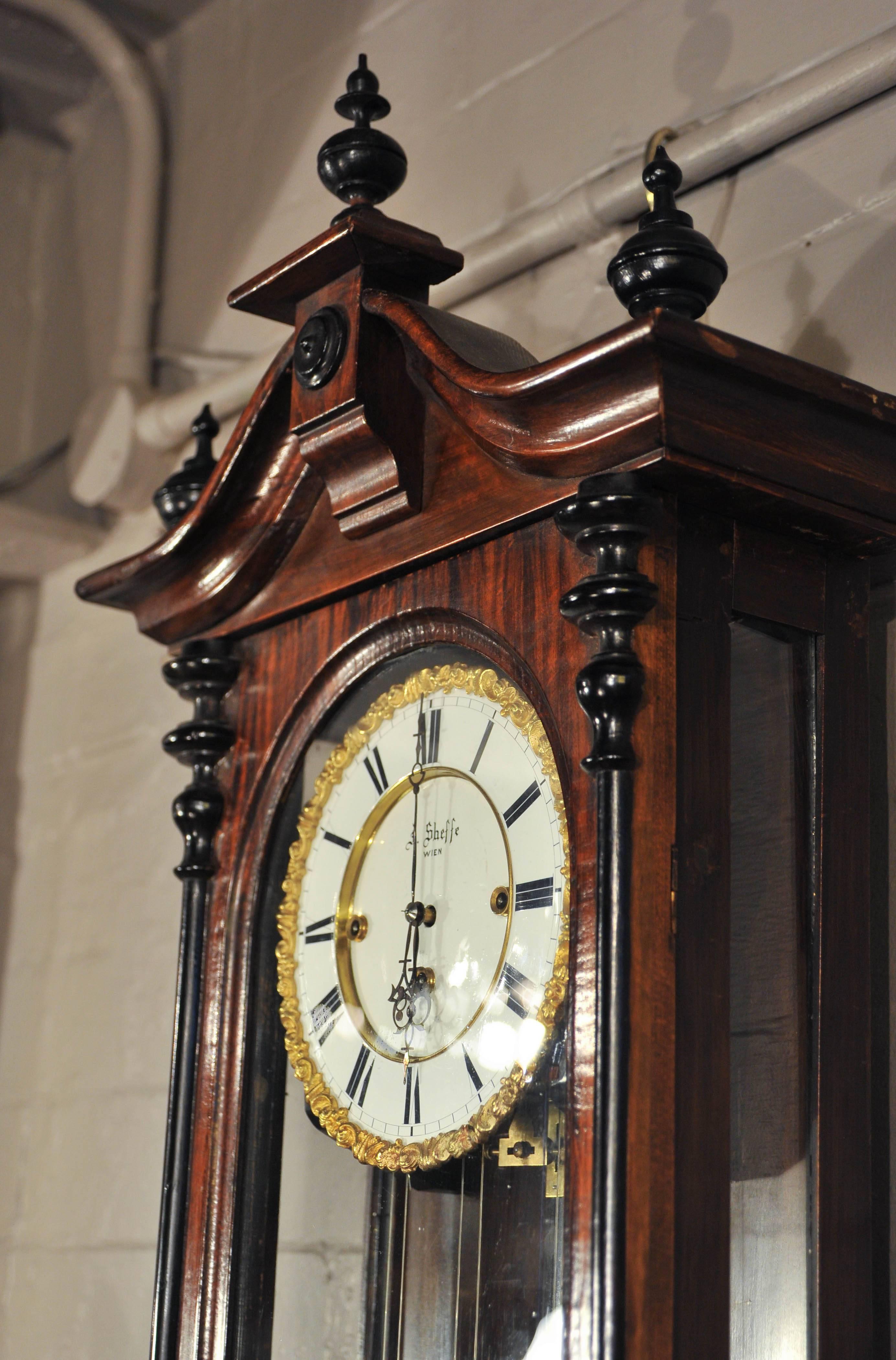 19th Century Clock, Viennese Regulator, Triple Train Movement, Brass, Steel 2