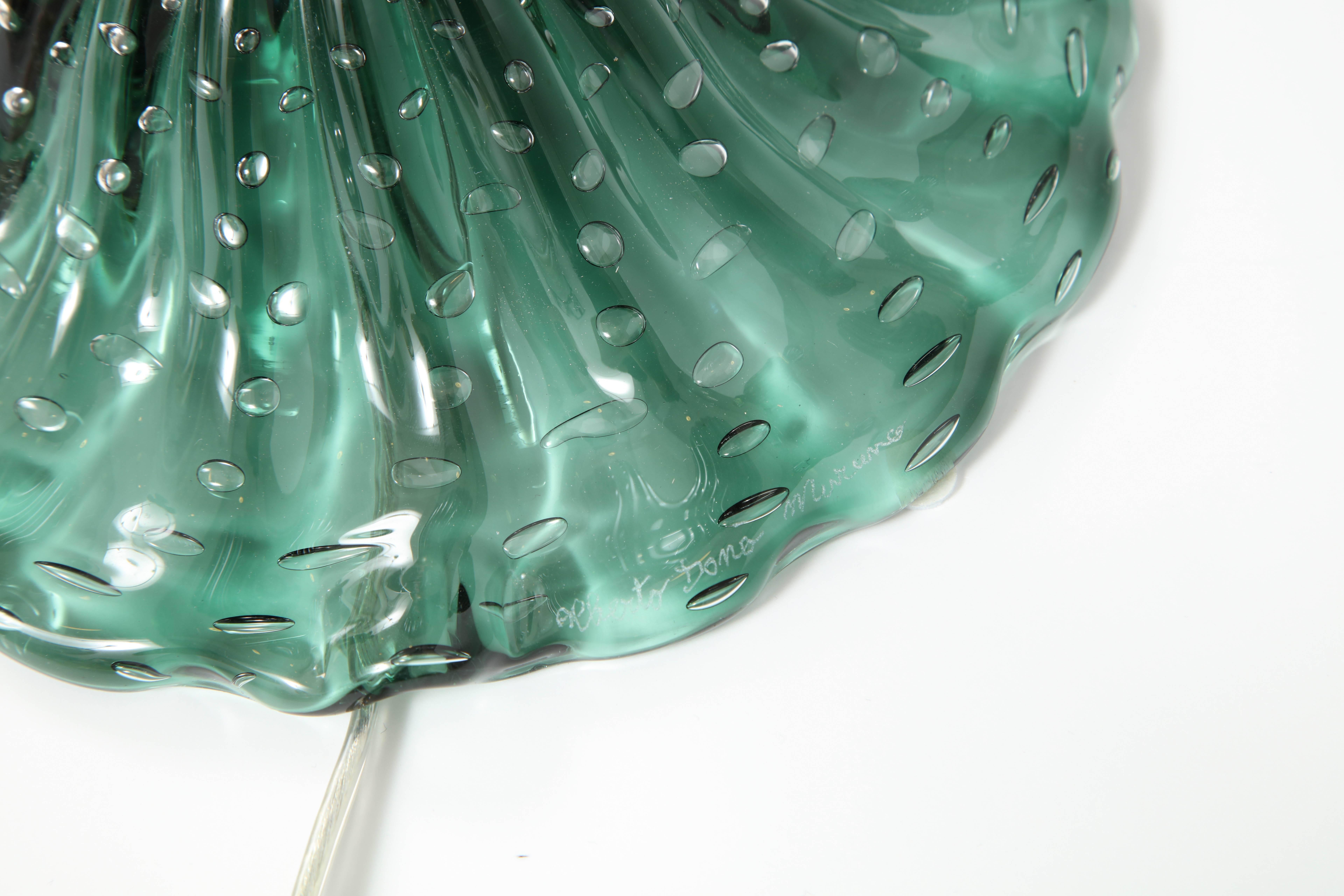 Rare Pair of Tall Italian Handblown Emerald Green Murano Glass Lamps 1
