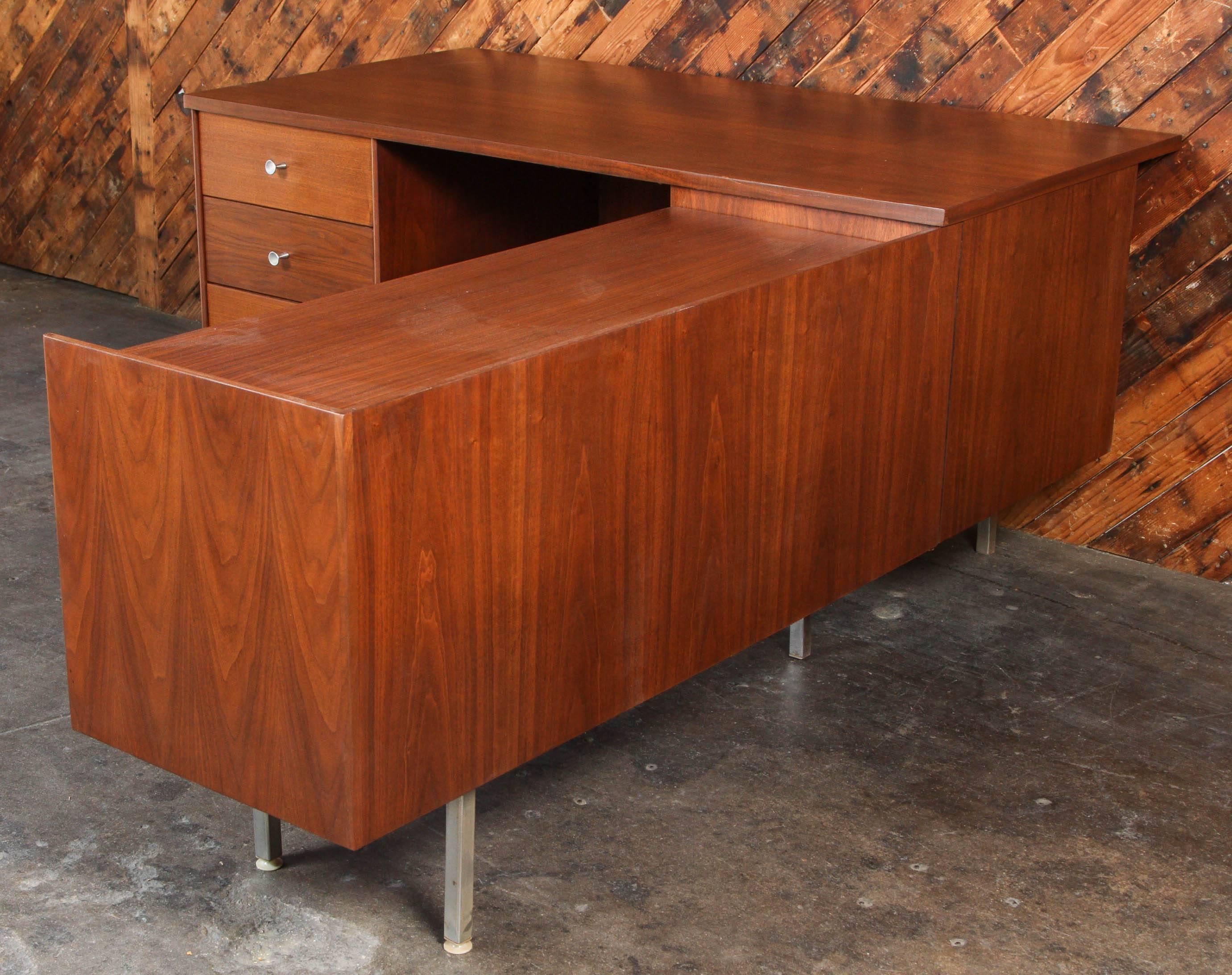 Stainless Steel Rare Milo Baughman for Glenn of California Refinished Walnut Executive Desk