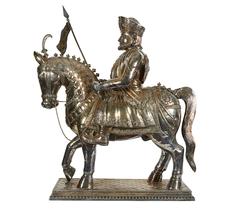 Monumental Colonial Indian Silver over Wood Figure of a Bombay Cavalryman