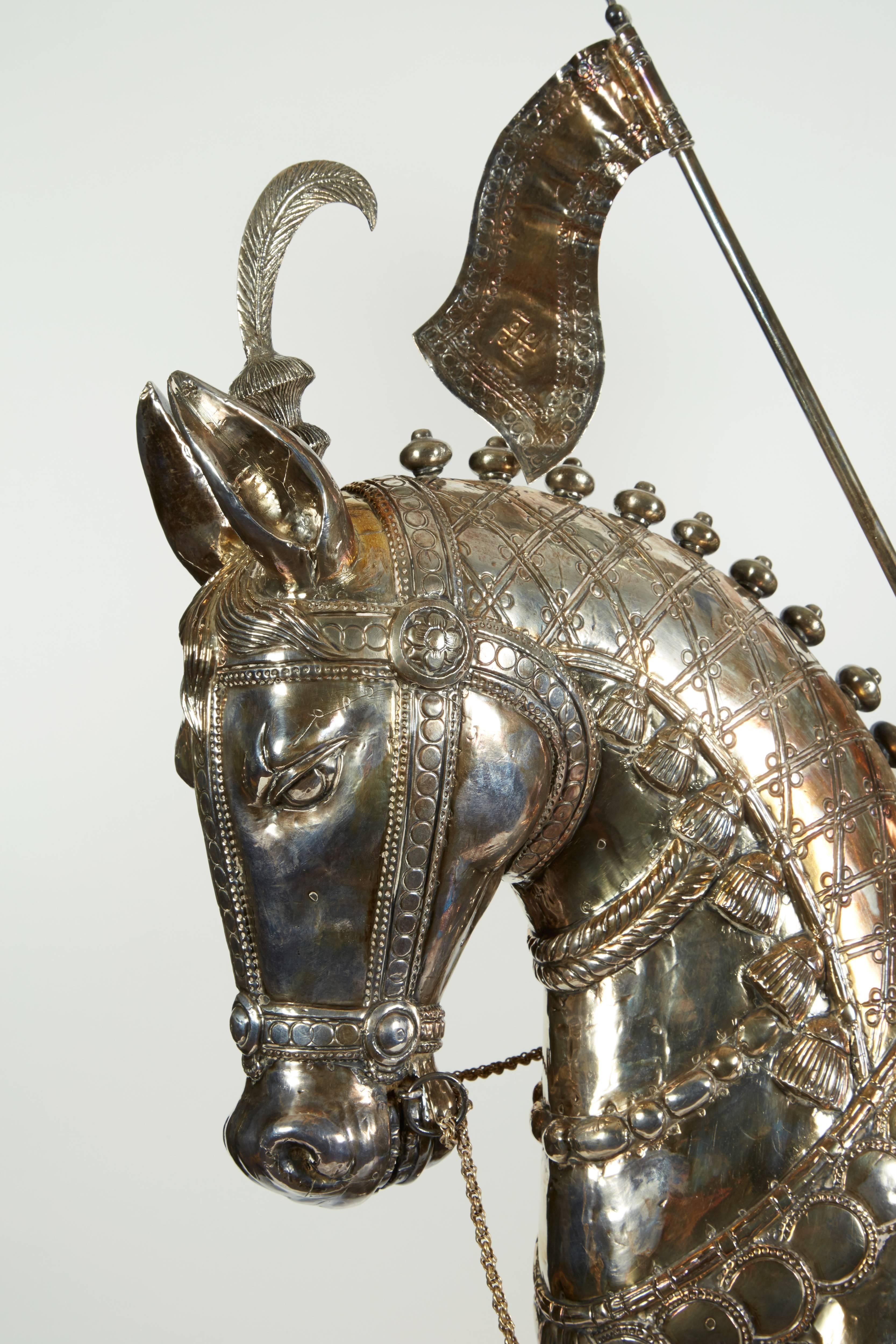 Anglo-Indian Monumental Colonial Indian Silver over Wood Figure of a Bombay Cavalryman