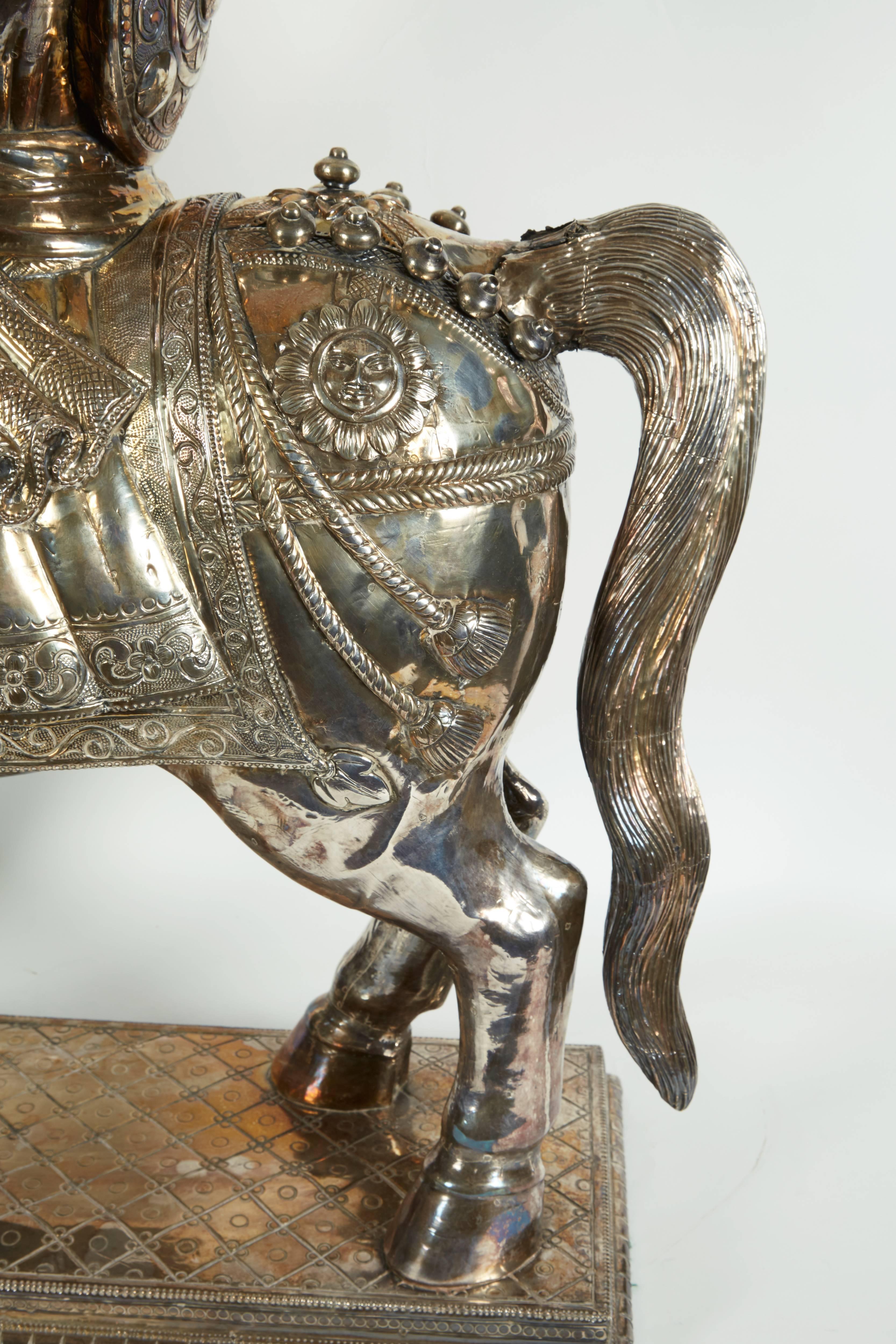 Monumental Colonial Indian Silver over Wood Figure of a Bombay Cavalryman In Good Condition In New York, NY