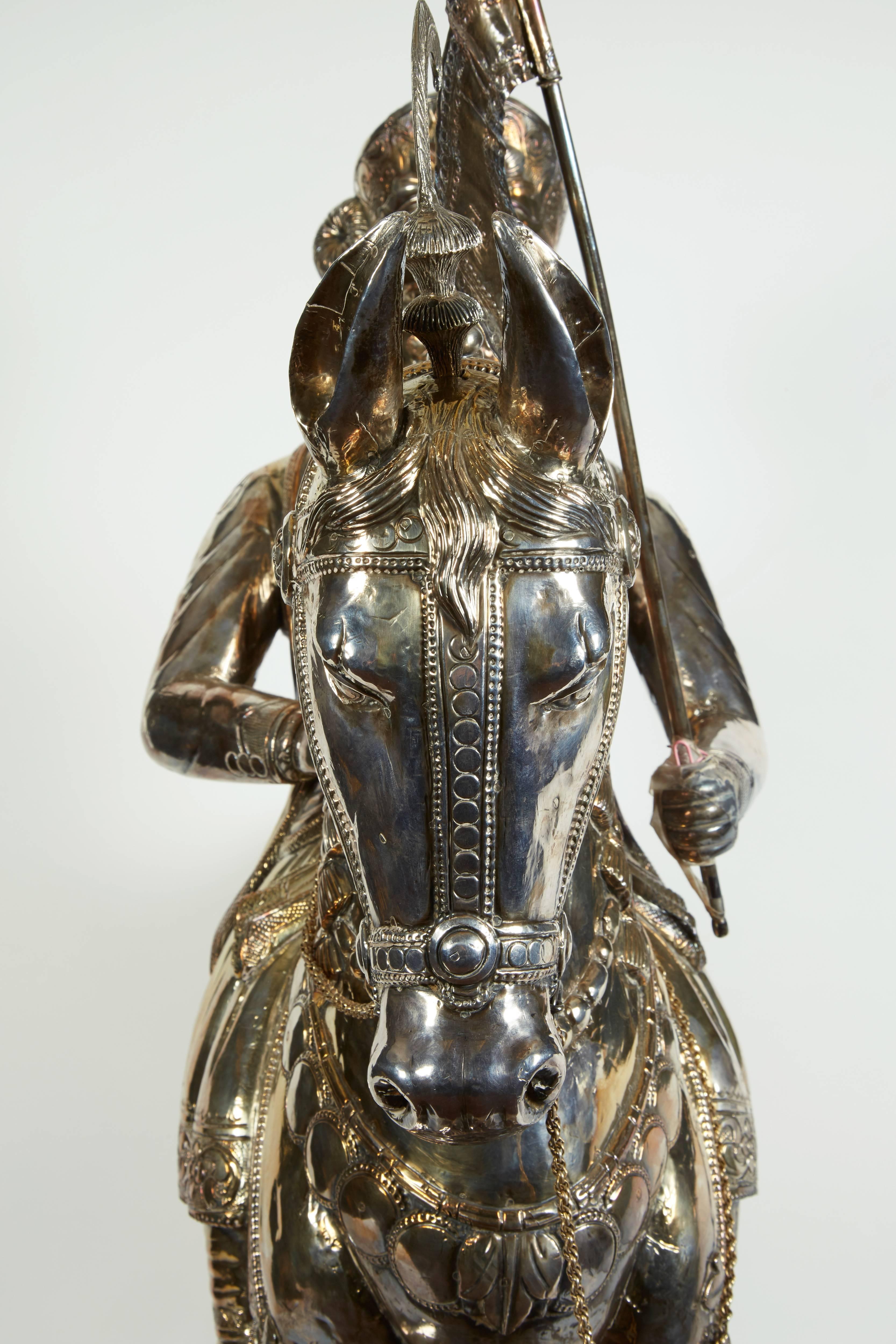 20th Century Monumental Colonial Indian Silver over Wood Figure of a Bombay Cavalryman