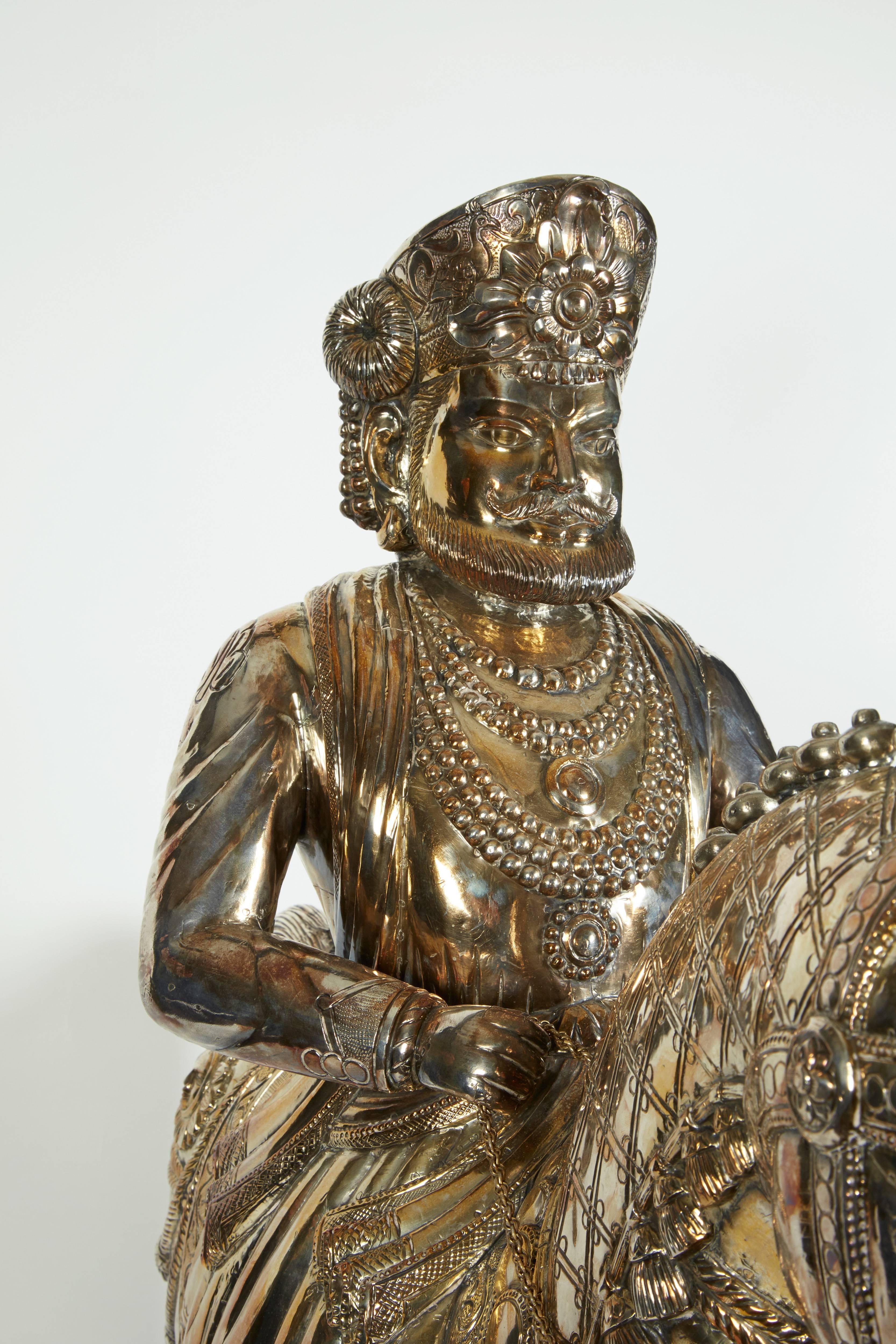 Monumental Colonial Indian Silver over Wood Figure of a Bombay Cavalryman 1
