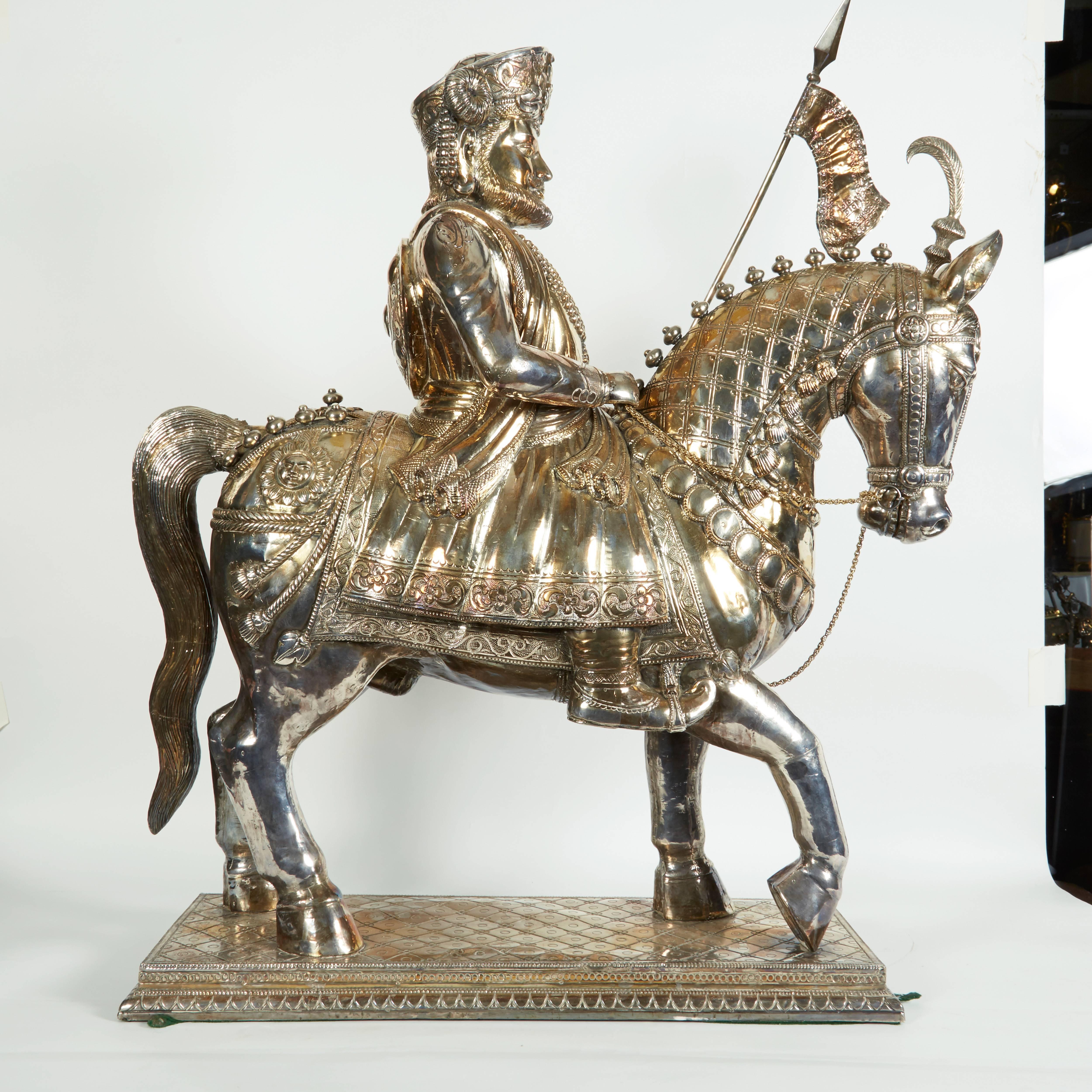 Monumental Colonial Indian Silver over Wood Figure of a Bombay Cavalryman 3