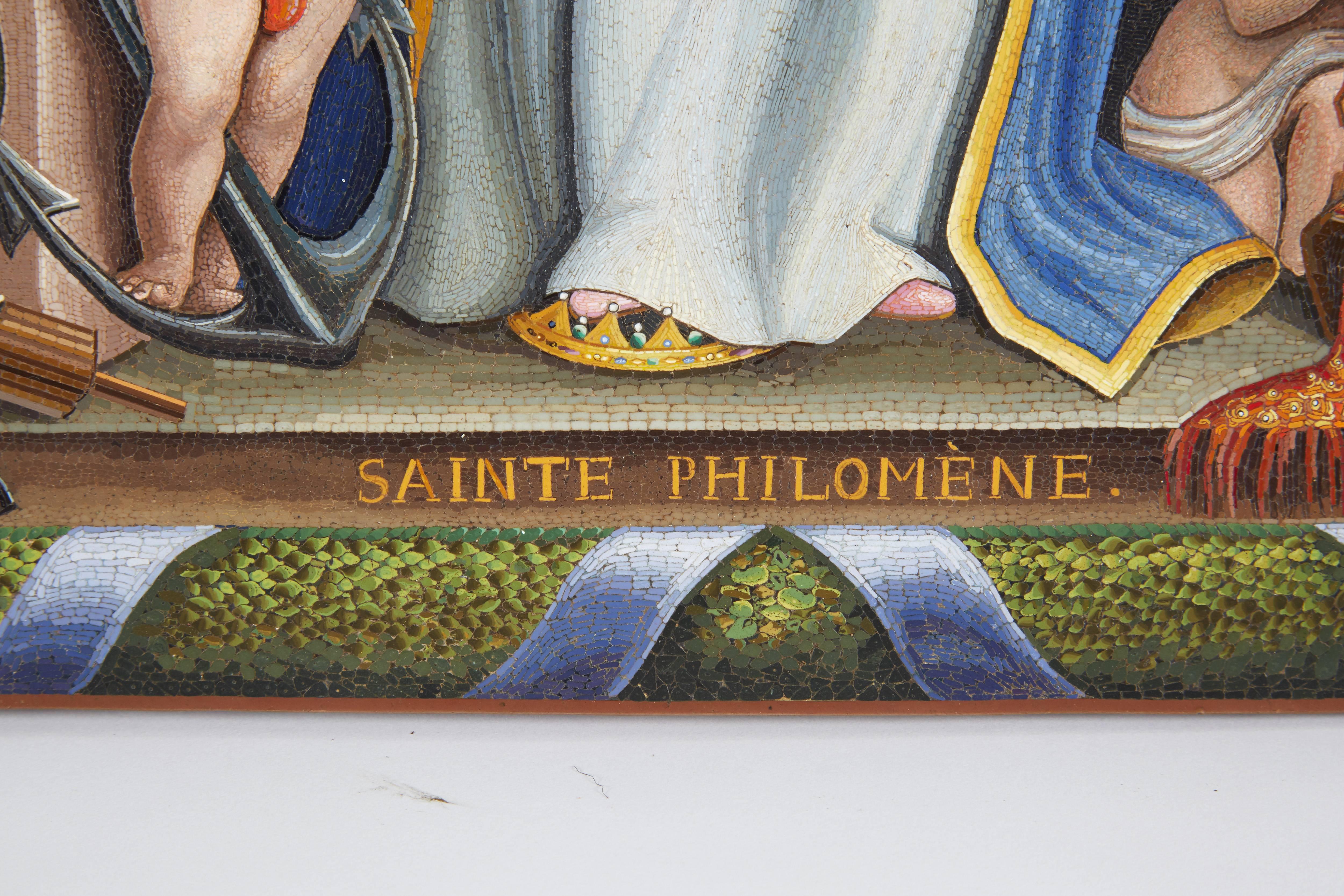 Fine and Rare Italian Micromosaic Plaque of Sainte Philomene Rome, circa 1860 3