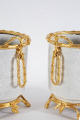 French Japonsime Ormolu-Mounted Chinese Crackle Glaze Porcelain Cachepots, Pair