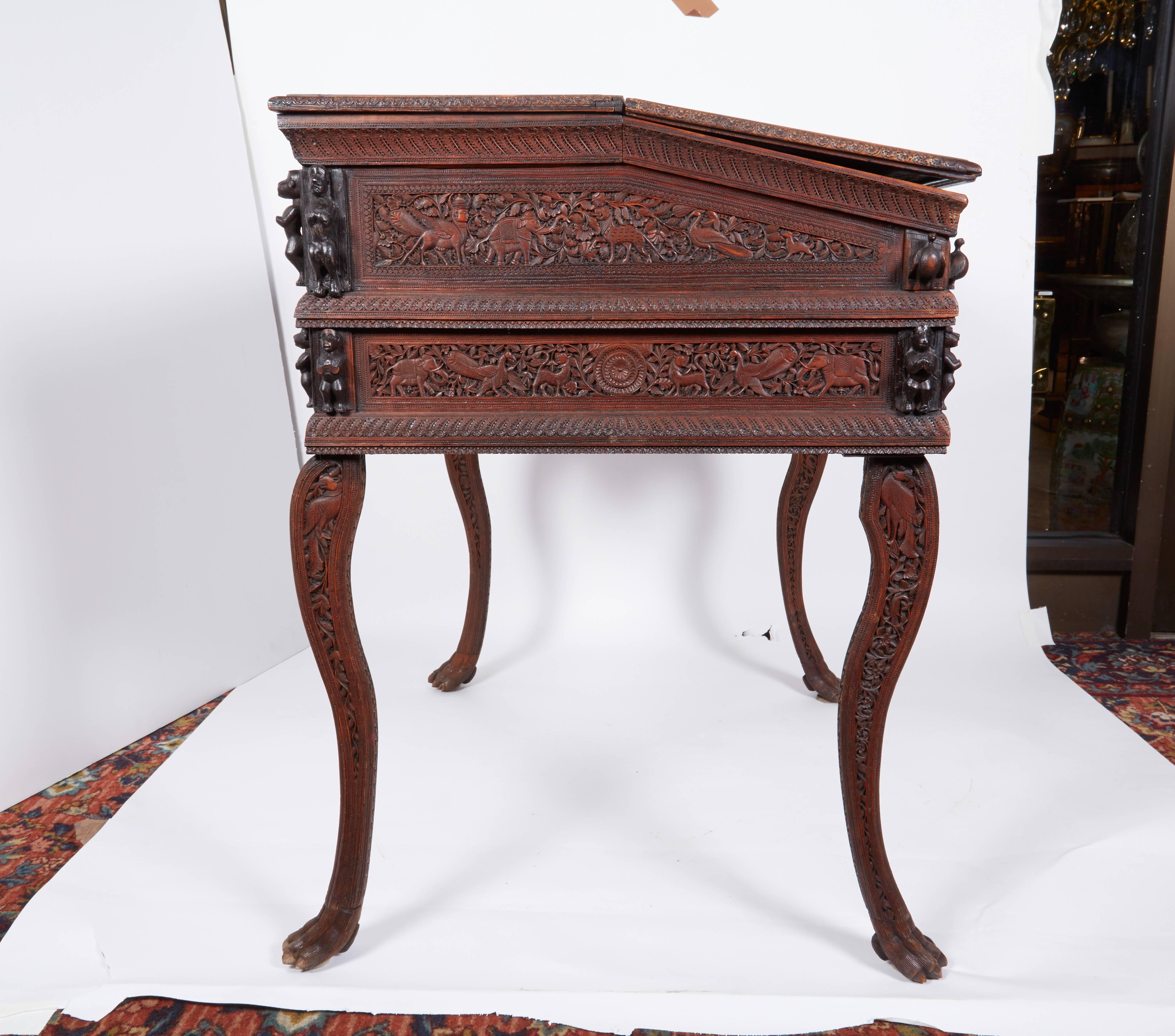 19th Century Exquisite Anglo-Indian Sandalwood Carved Writing Desk Mysore, South India