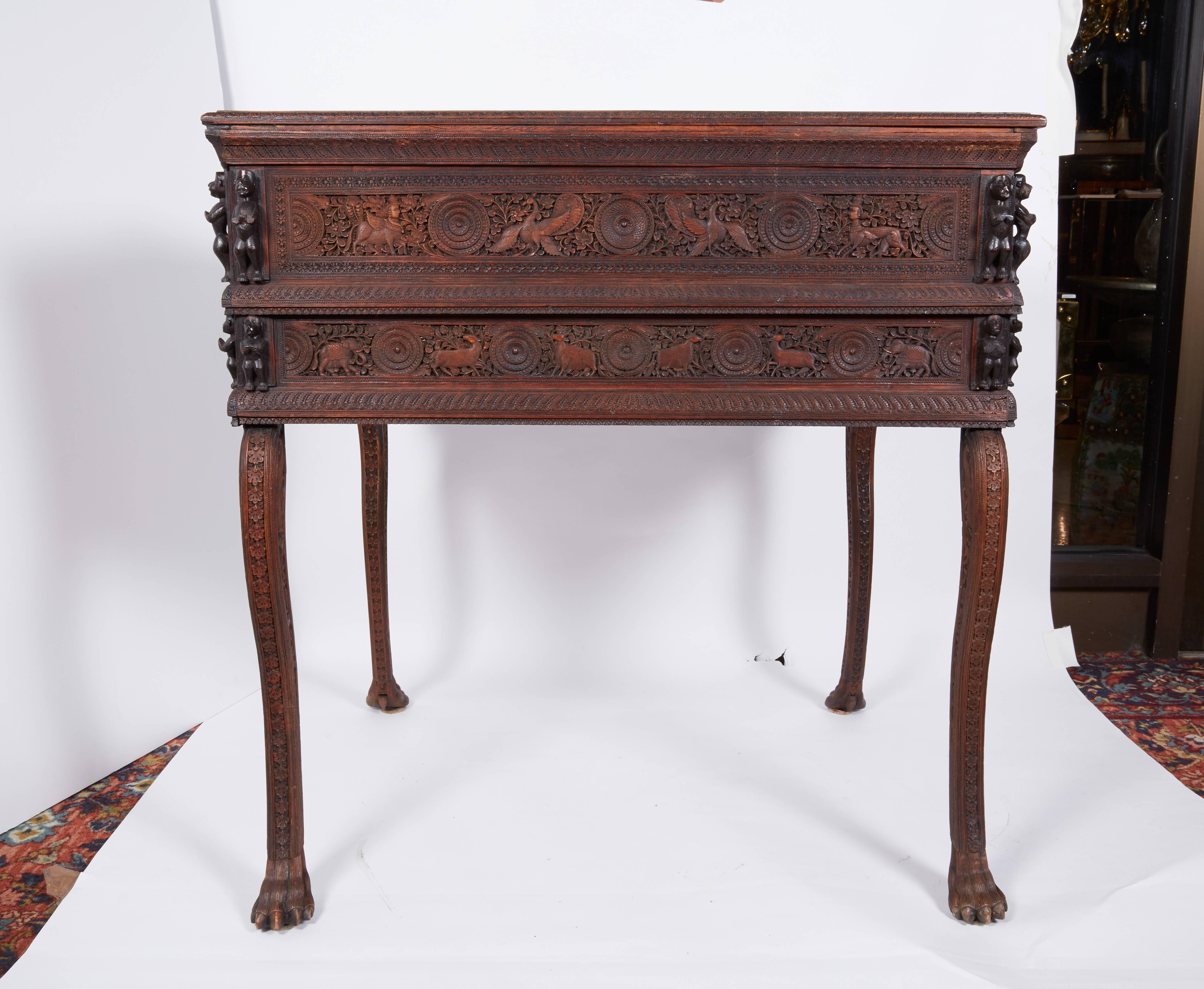 Exquisite Anglo-Indian Sandalwood Carved Writing Desk Mysore, South India 1