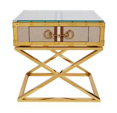 Pair Modern Contemporary Gucci Inspired Polished Brass Side Tables Nightstands