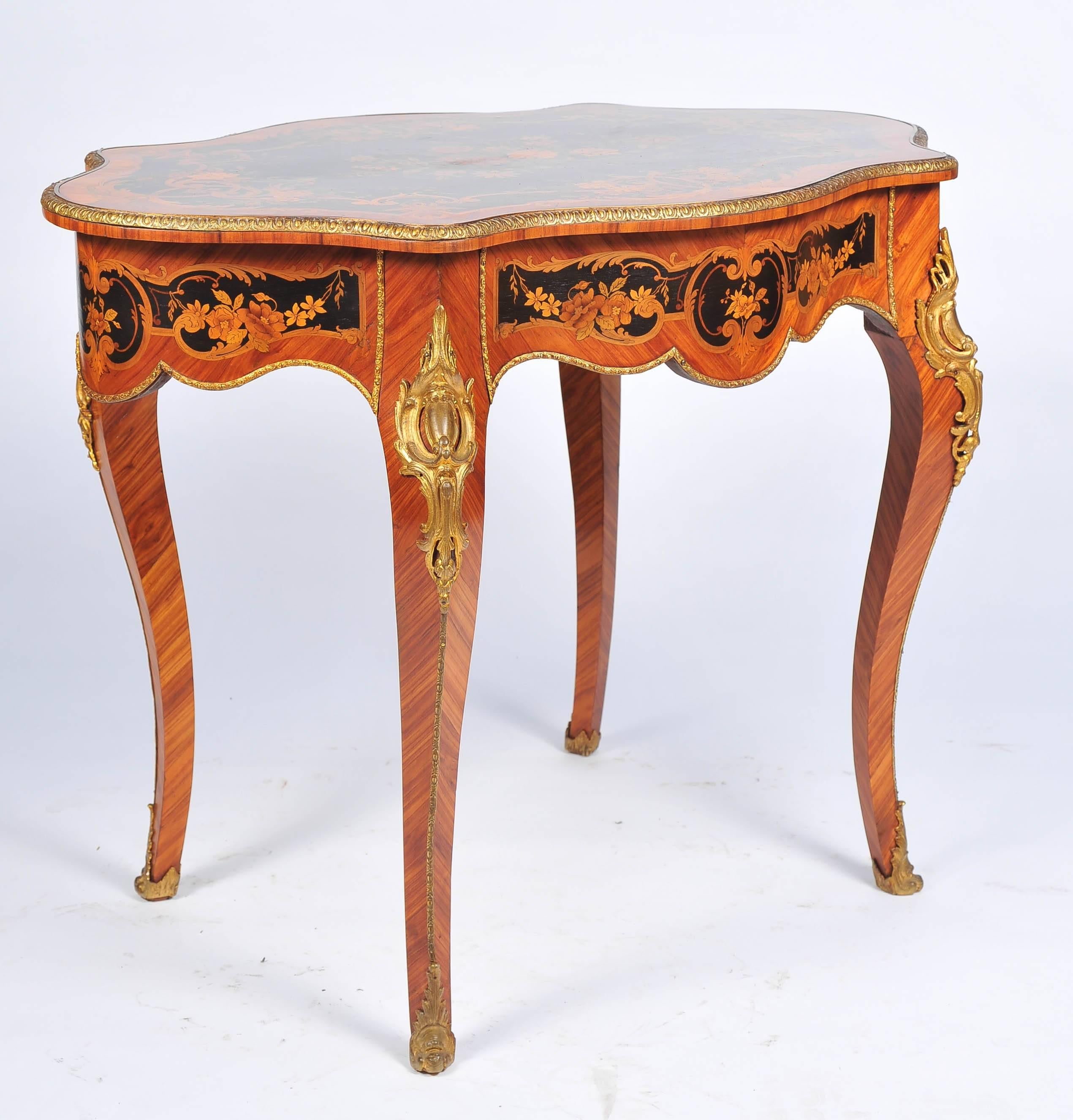French 19th Century Marquetry Centre Table, Louis XV Style For Sale