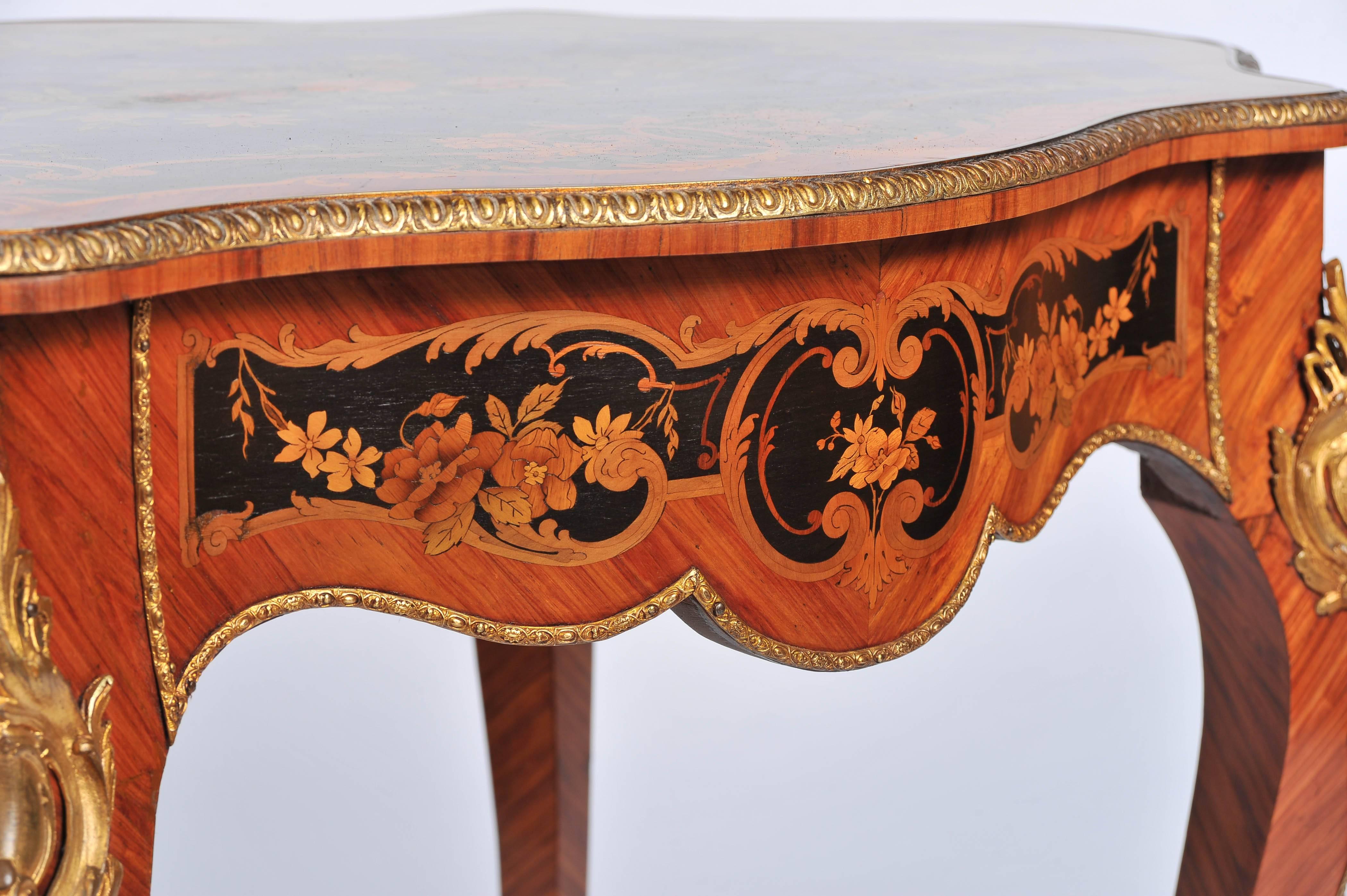 Inlay 19th Century Marquetry Centre Table, Louis XV Style For Sale