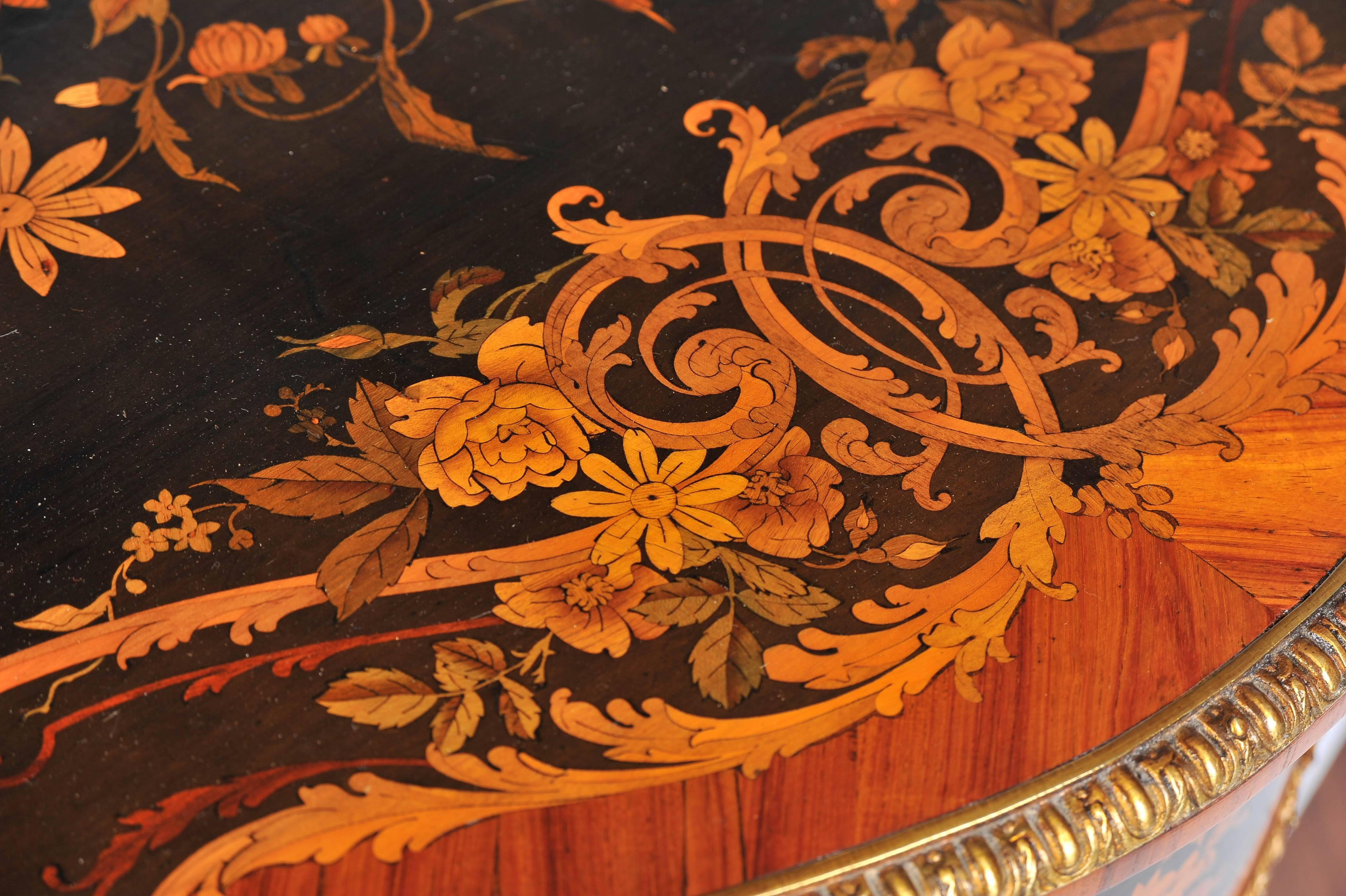19th Century Marquetry Centre Table, Louis XV Style For Sale 2