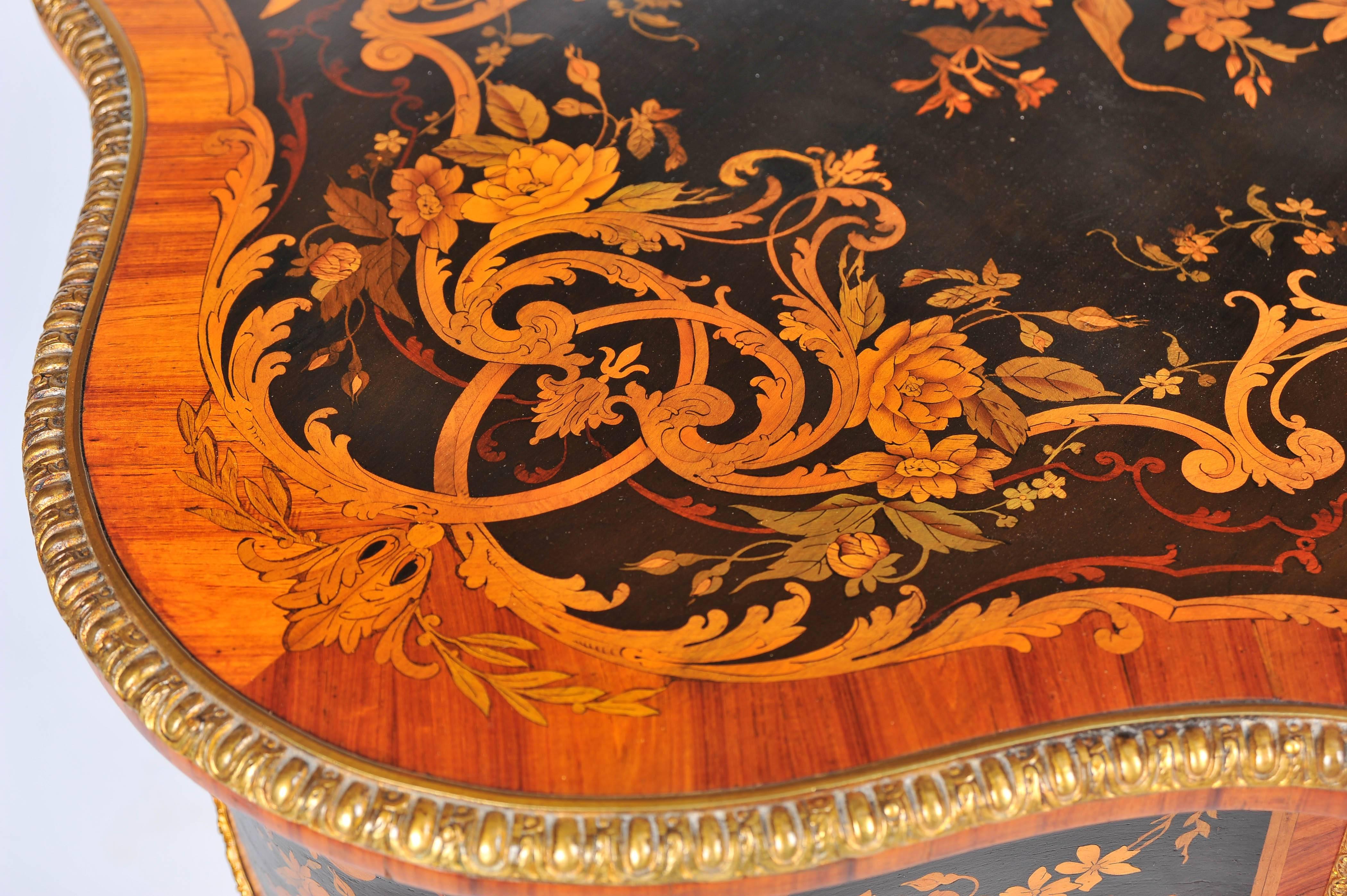 19th Century Marquetry Centre Table, Louis XV Style For Sale 3