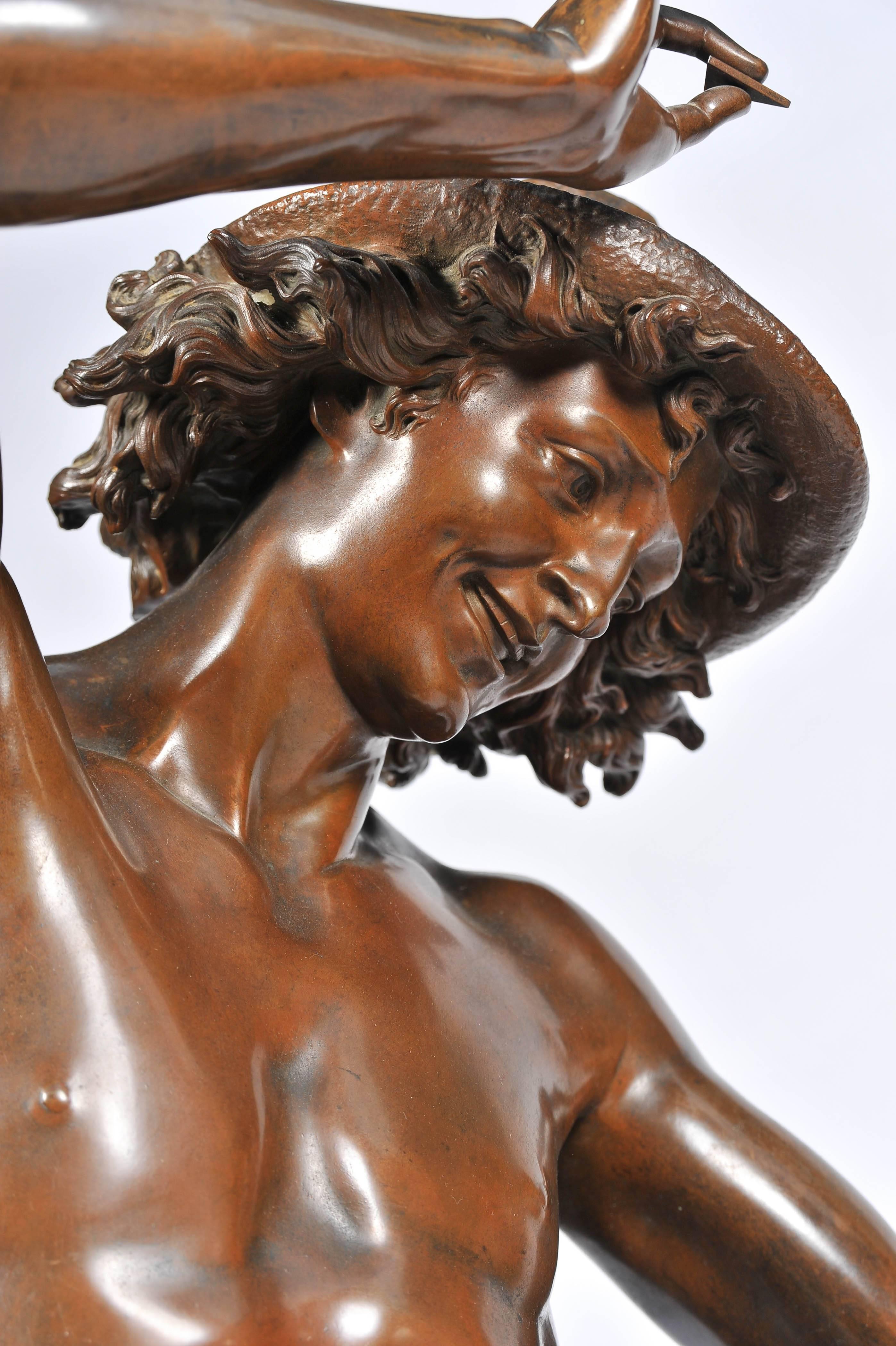 Große Bronze des 19. Jahrhunderts  Mandolinenspieler im Zustand „Gut“ im Angebot in Brighton, Sussex