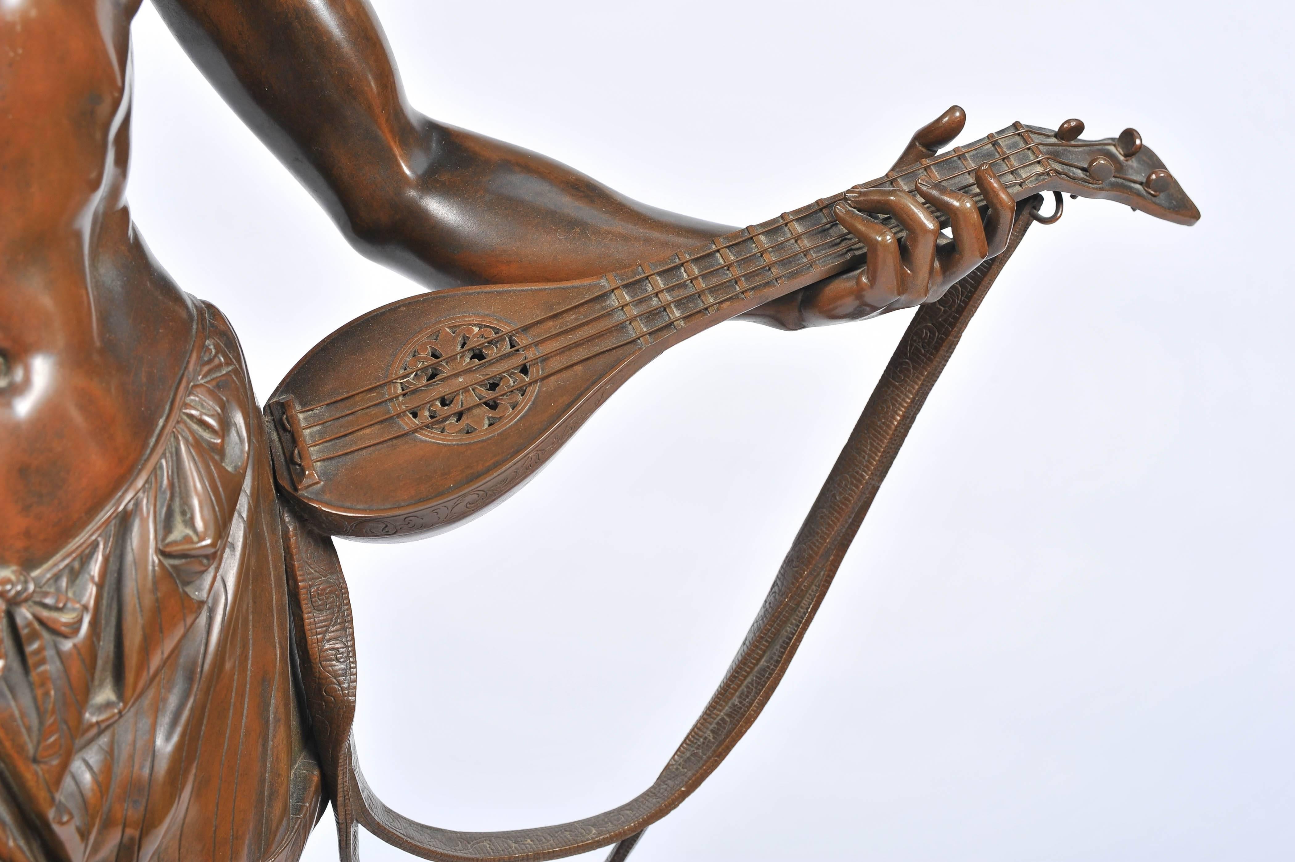 Cast Large 19th Century Bronze  Mandolin Player For Sale