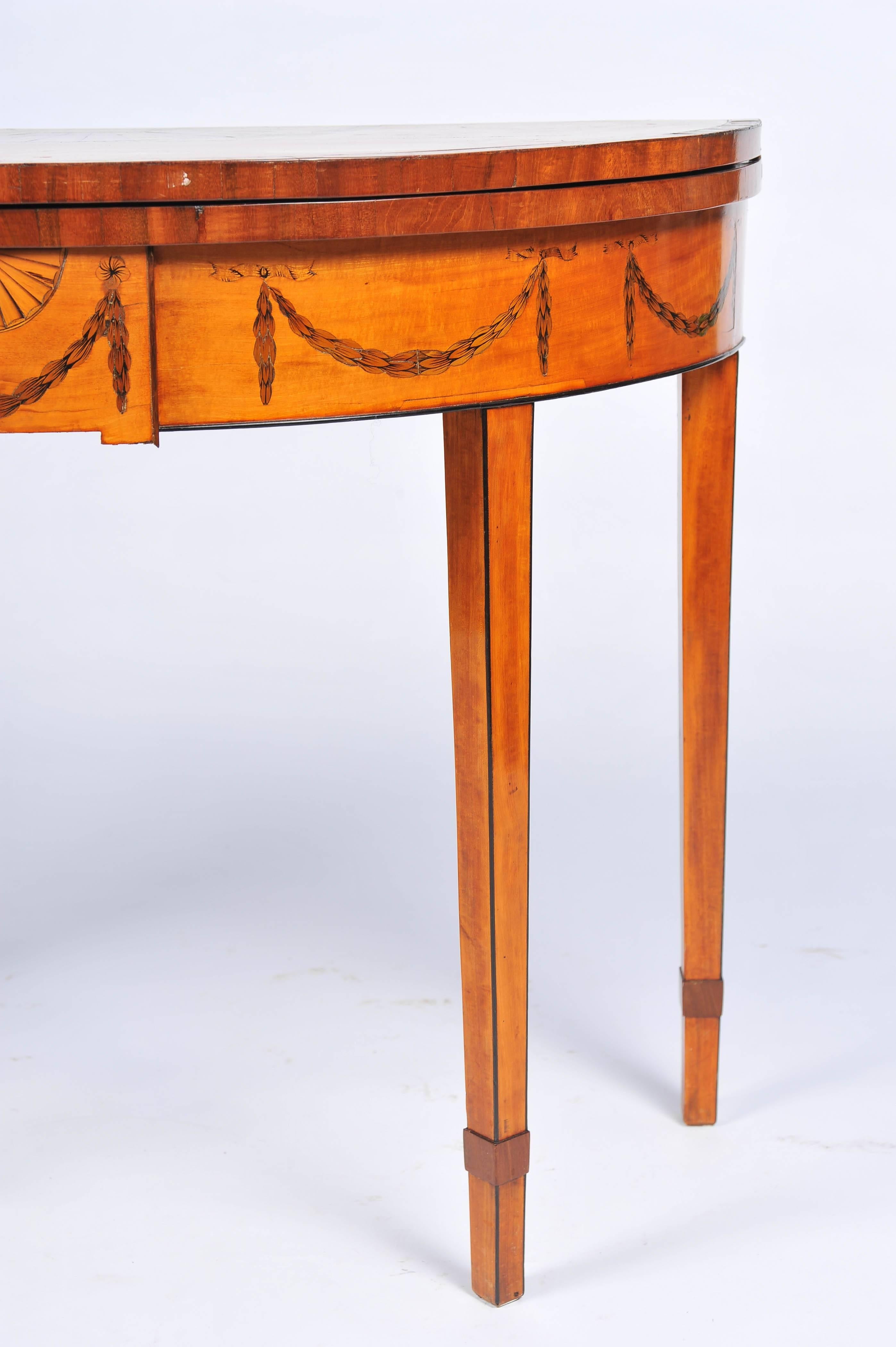 Sheraton-Kartentisch aus Seidenholz (Intarsie) im Angebot