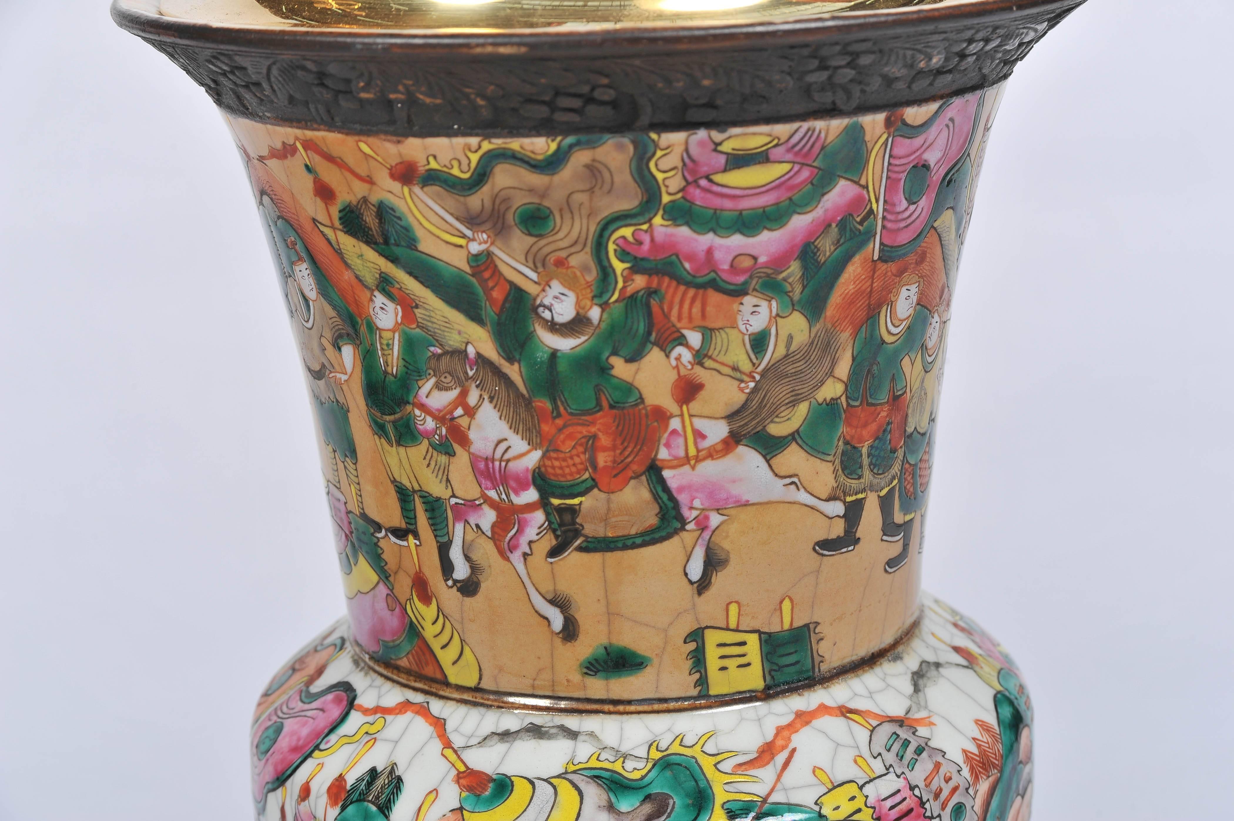 Chinese Export Pair of 19th Century Chinese Crackleware Vases or Lamps