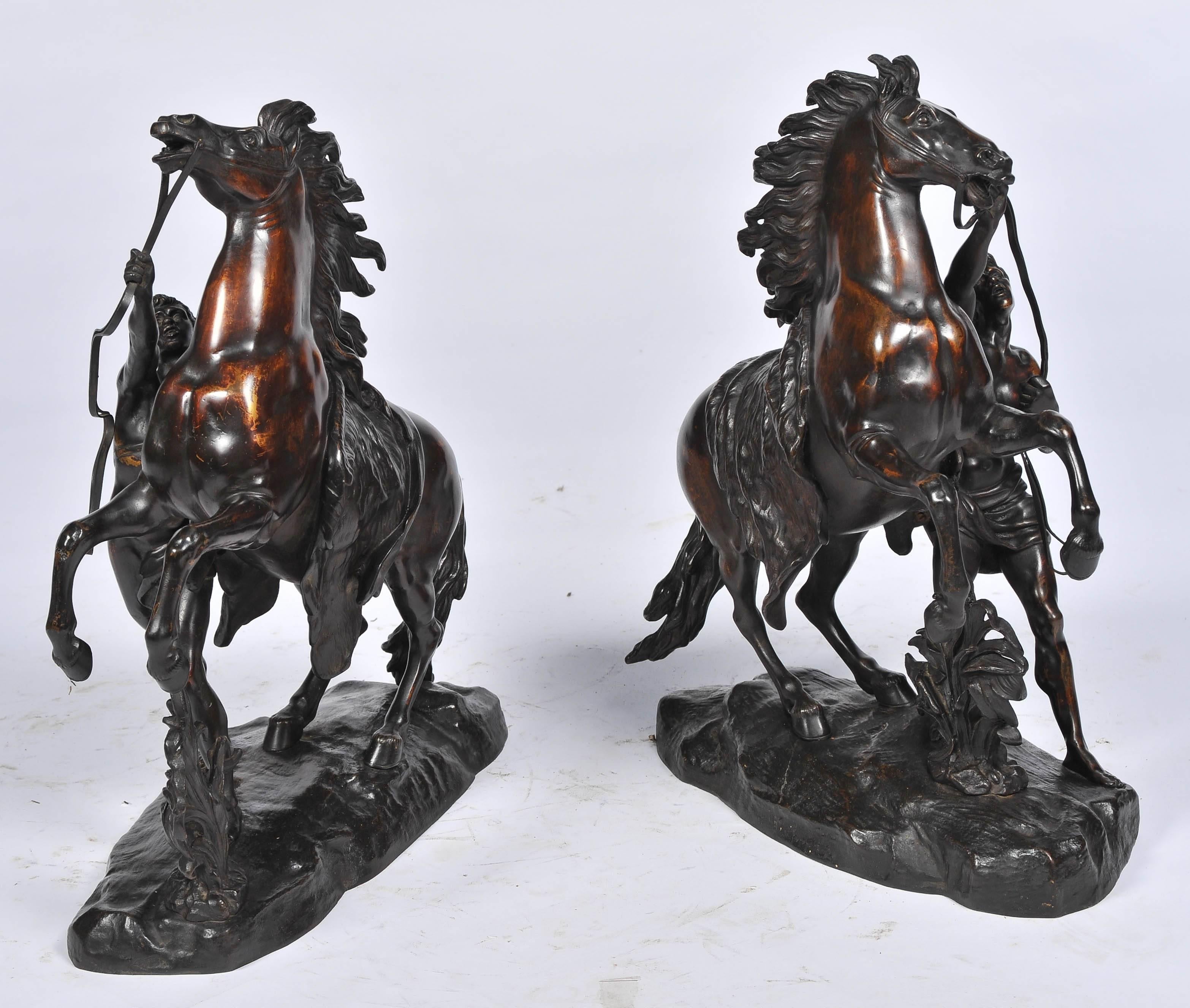 Cast Pair of 19th Century Bronze Marley Horses