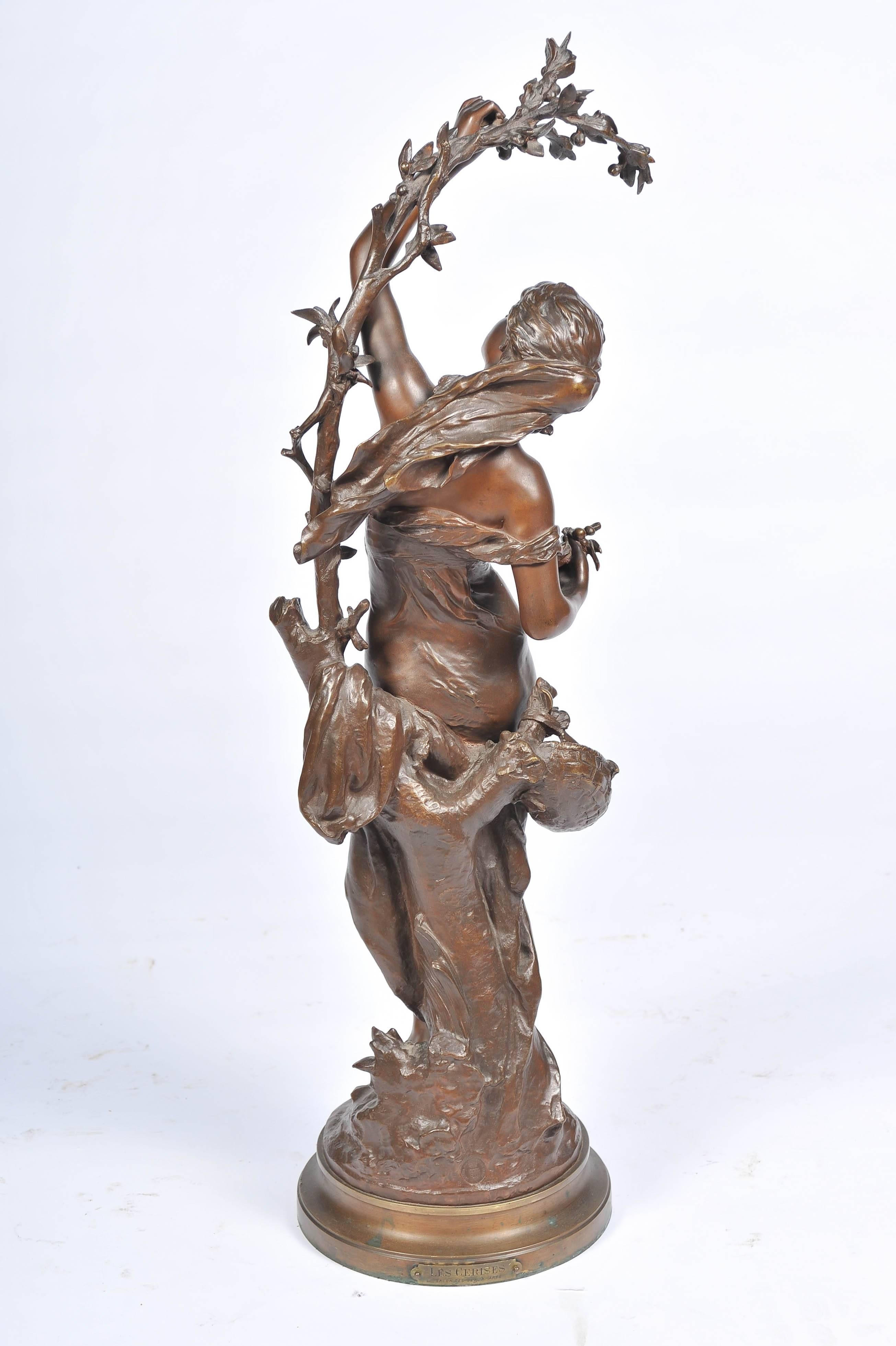 Bronze by Math, Moreau, Girl Picking Cherries In Good Condition For Sale In Brighton, Sussex