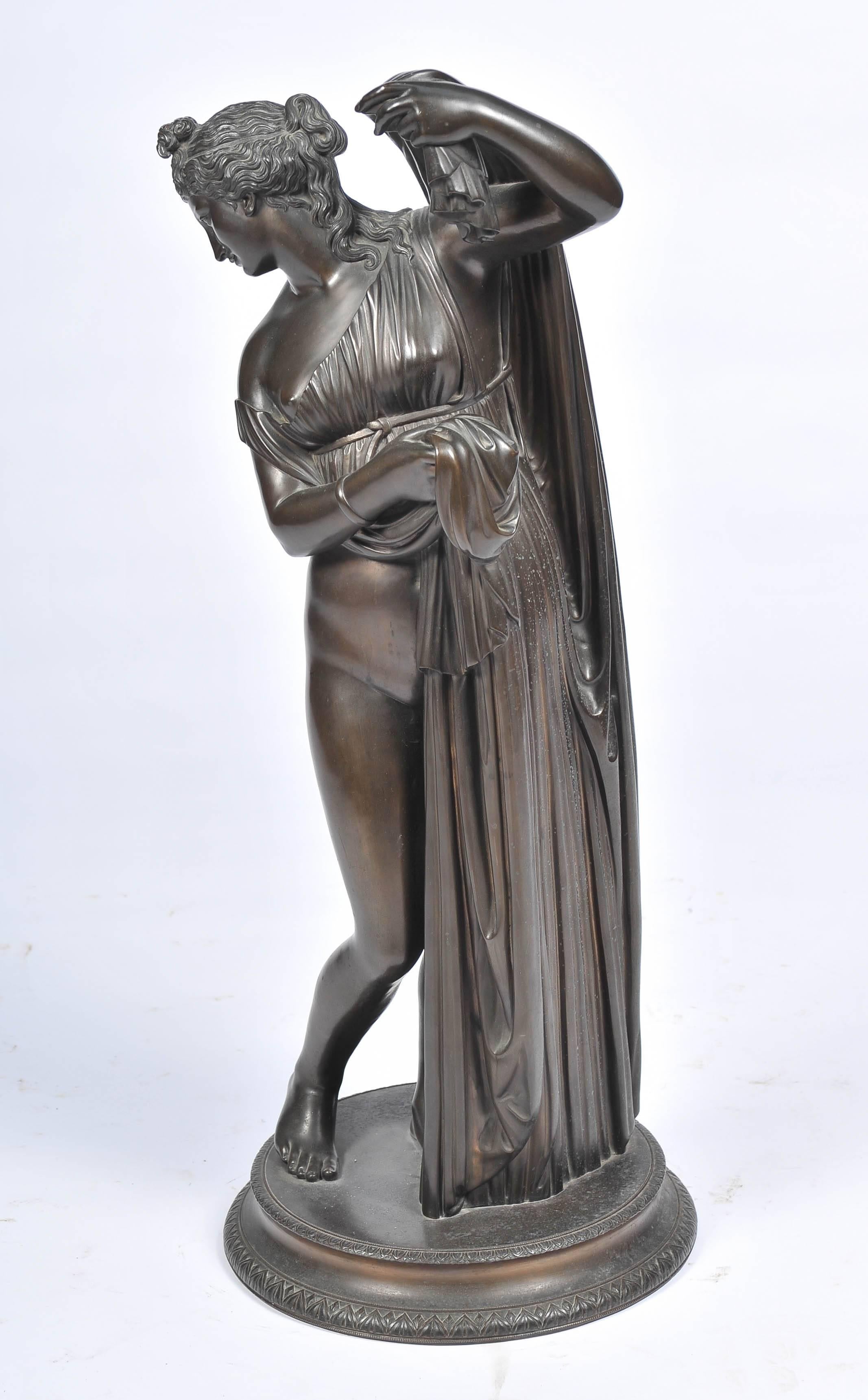 A very good quality 19th century bronze statue of a female nude, semi clad in robes. Having a good patination and signed; M. Amodia.
Napoli, 1880.
 