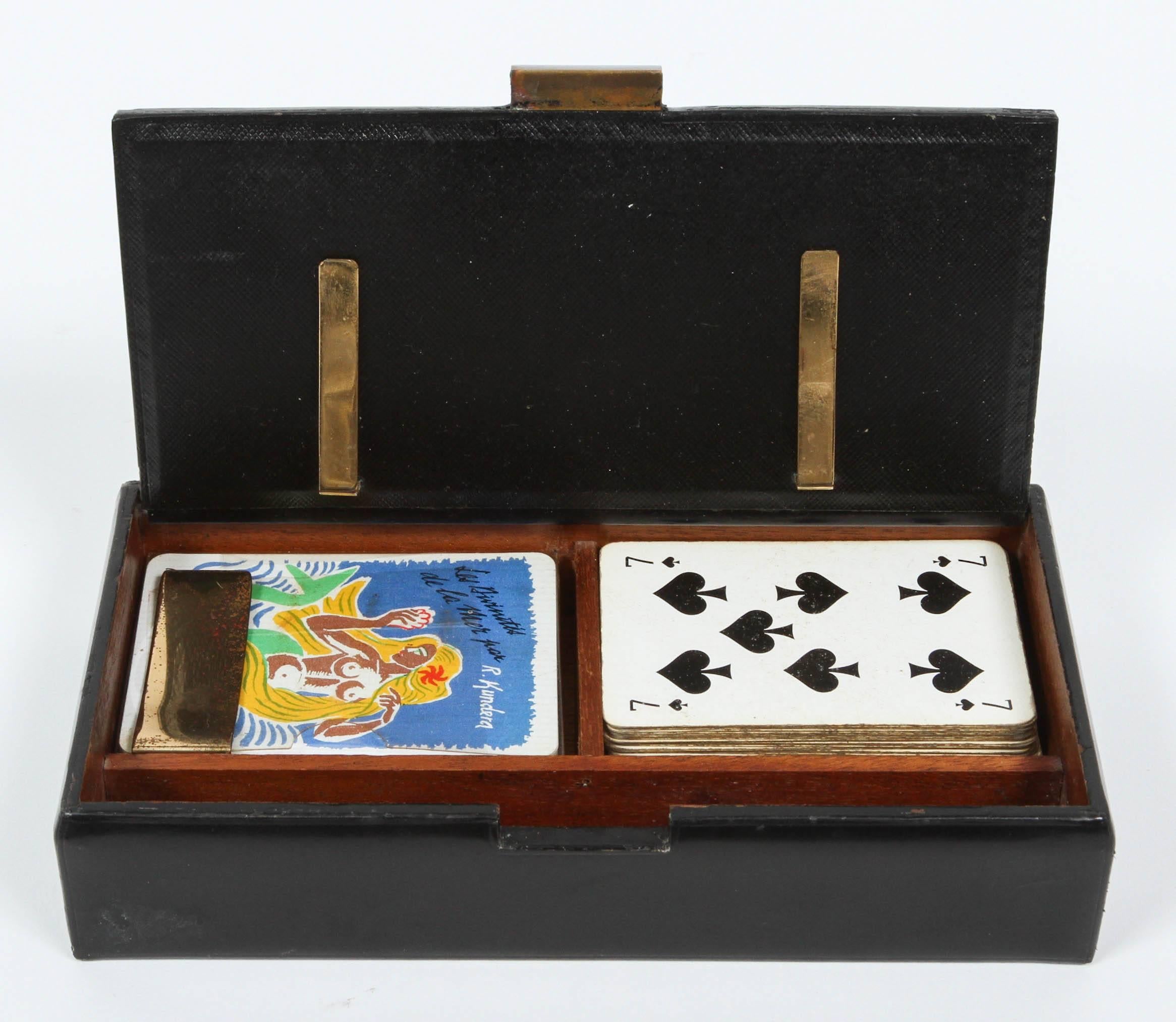 Mid-Century Modern Playing Card in Leather Box French Vintage