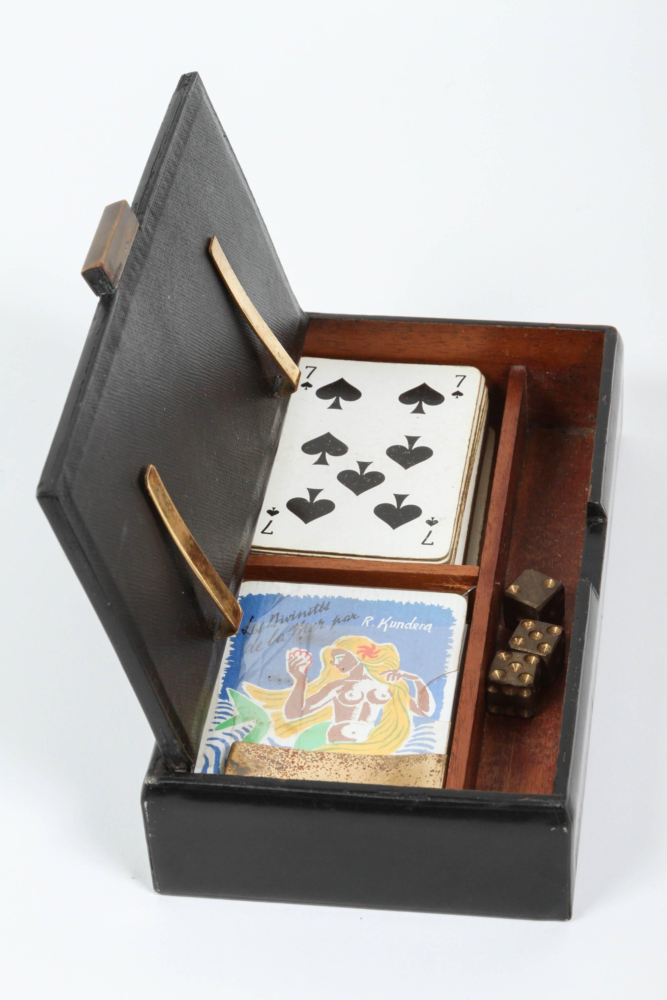 Hand-Crafted Playing Card in Leather Box French Vintage