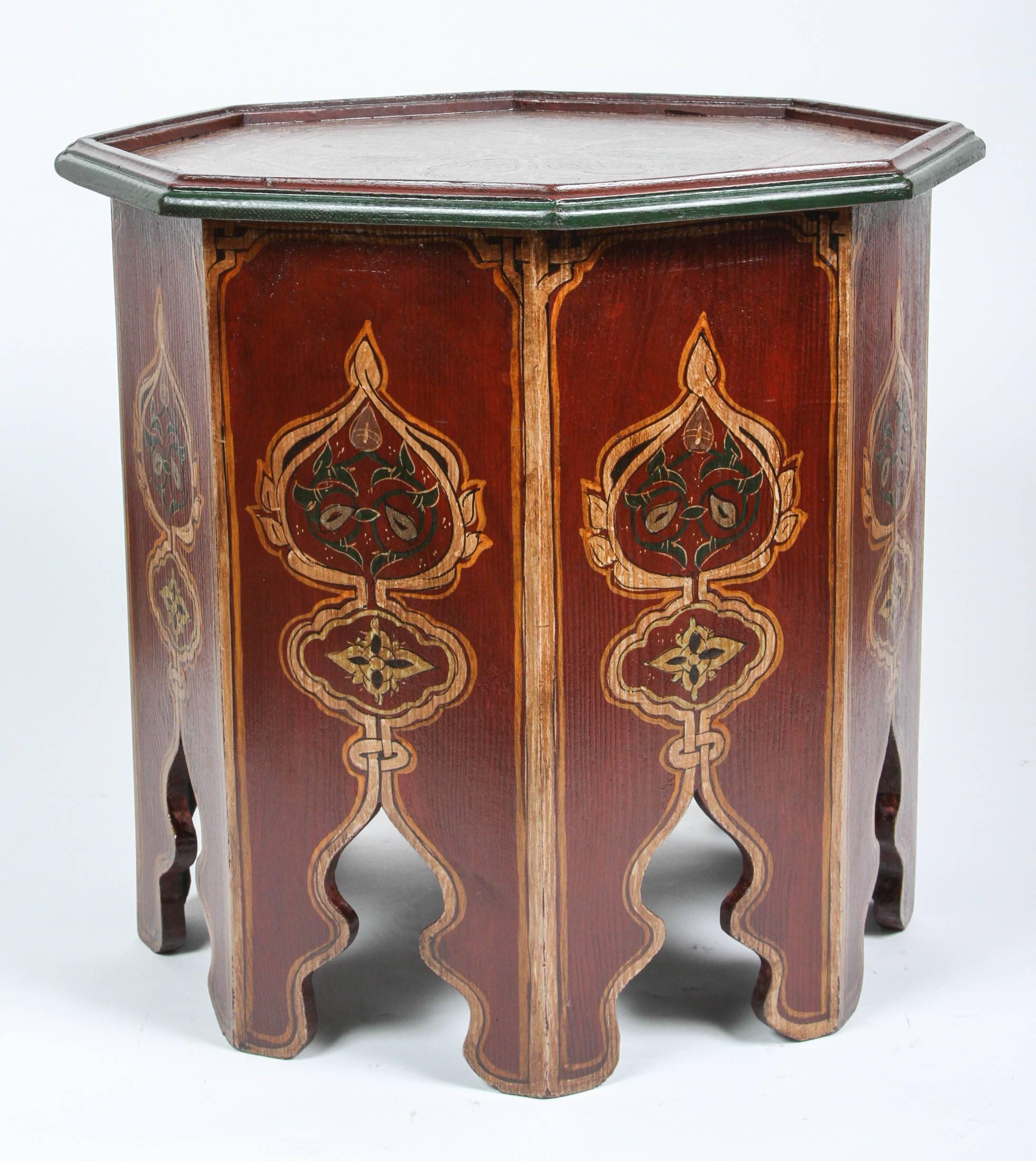 Wood Moroccan Side Tables with Moorish Designs, Pair