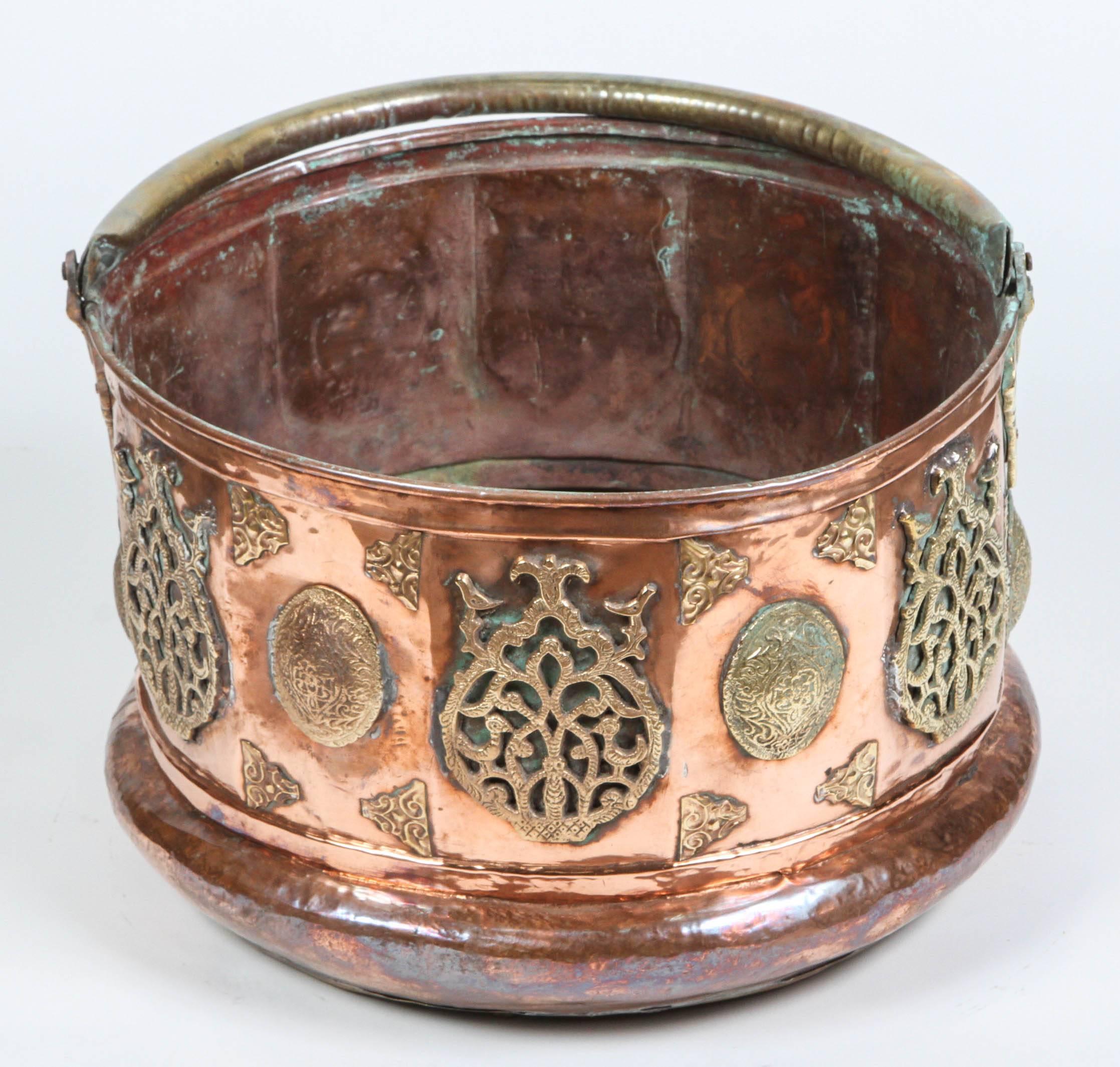 Hand-Carved Large Moroccan Moorish Copper and Brass Planter