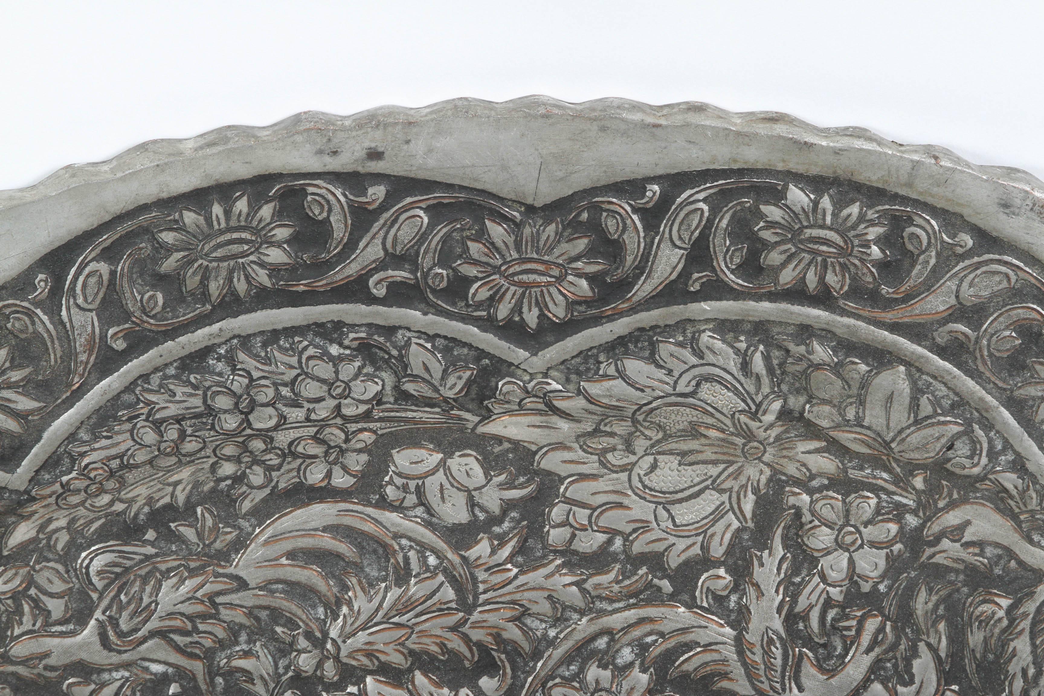 Hand-Carved Antique Persian Silvered Wall Tray