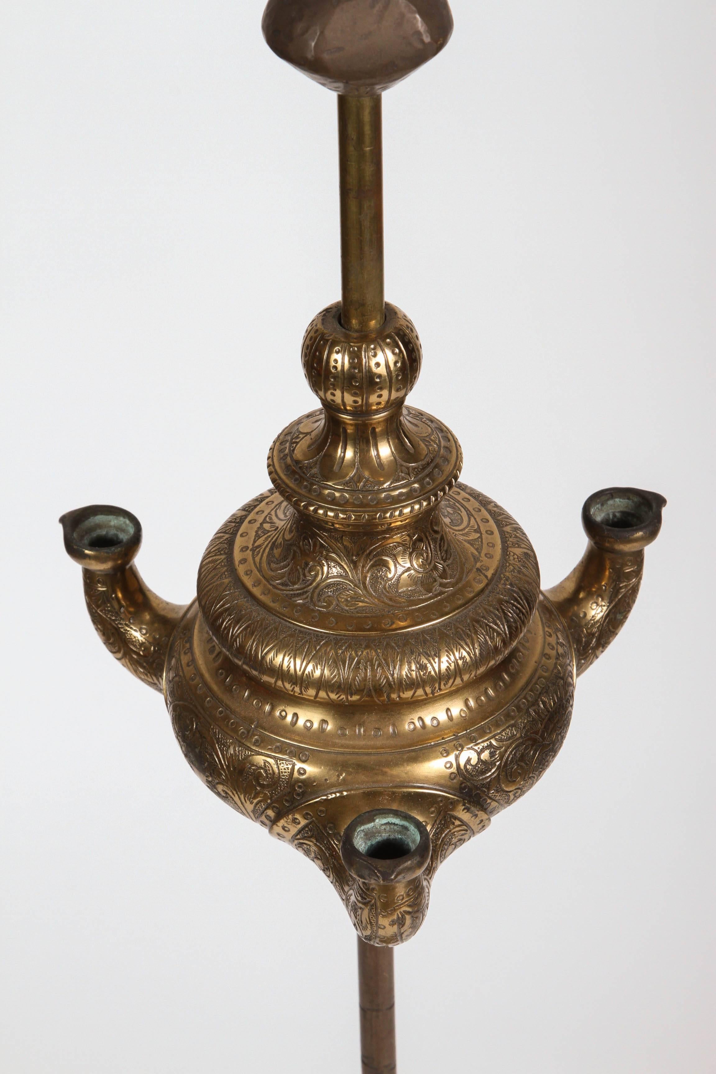 Moorish Anglo Raj Antique 19th Century Bronze Oil Lamp