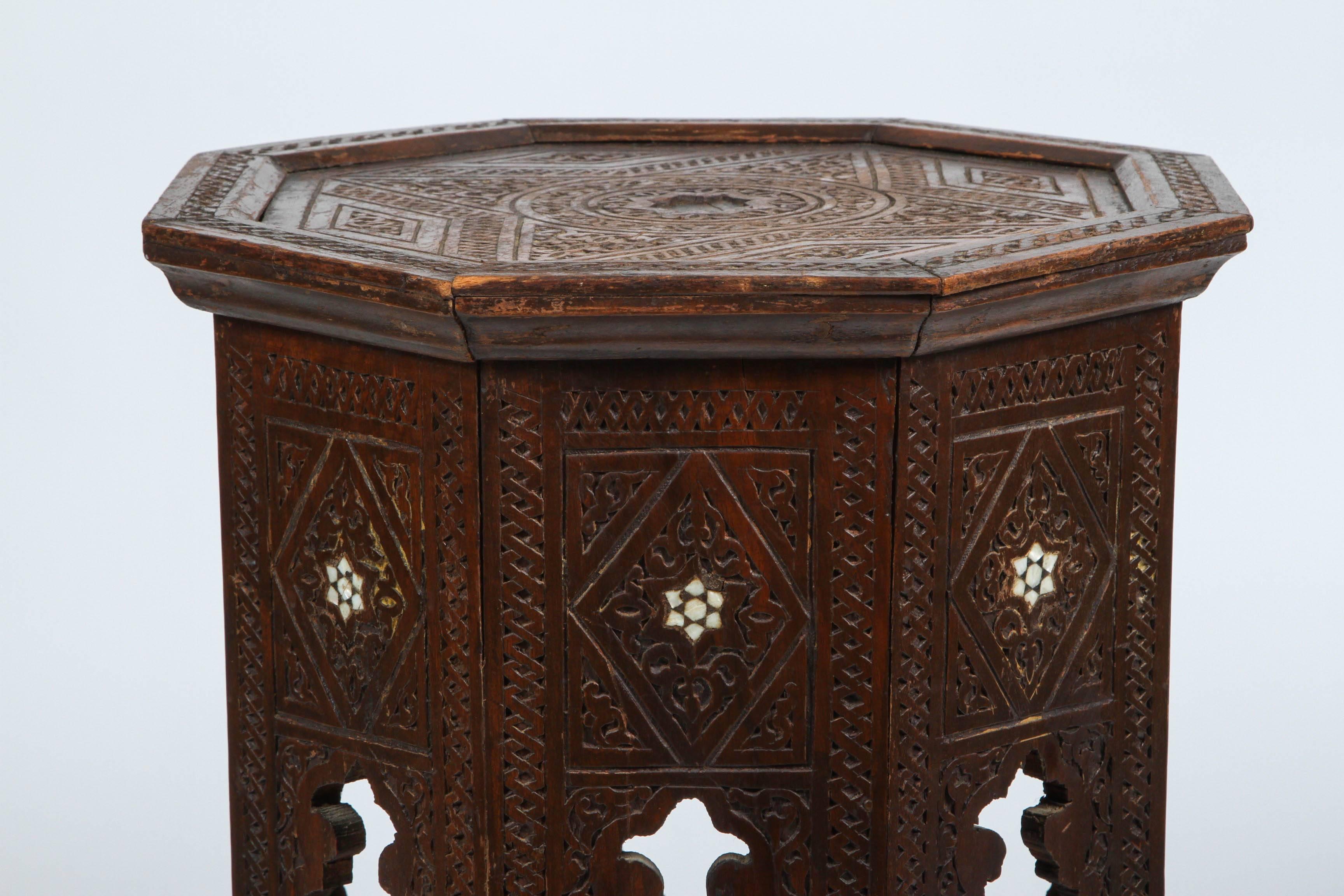 Moorish Syrian 19th Century Octagonal Table Inlaid with Mother-of-Pearl