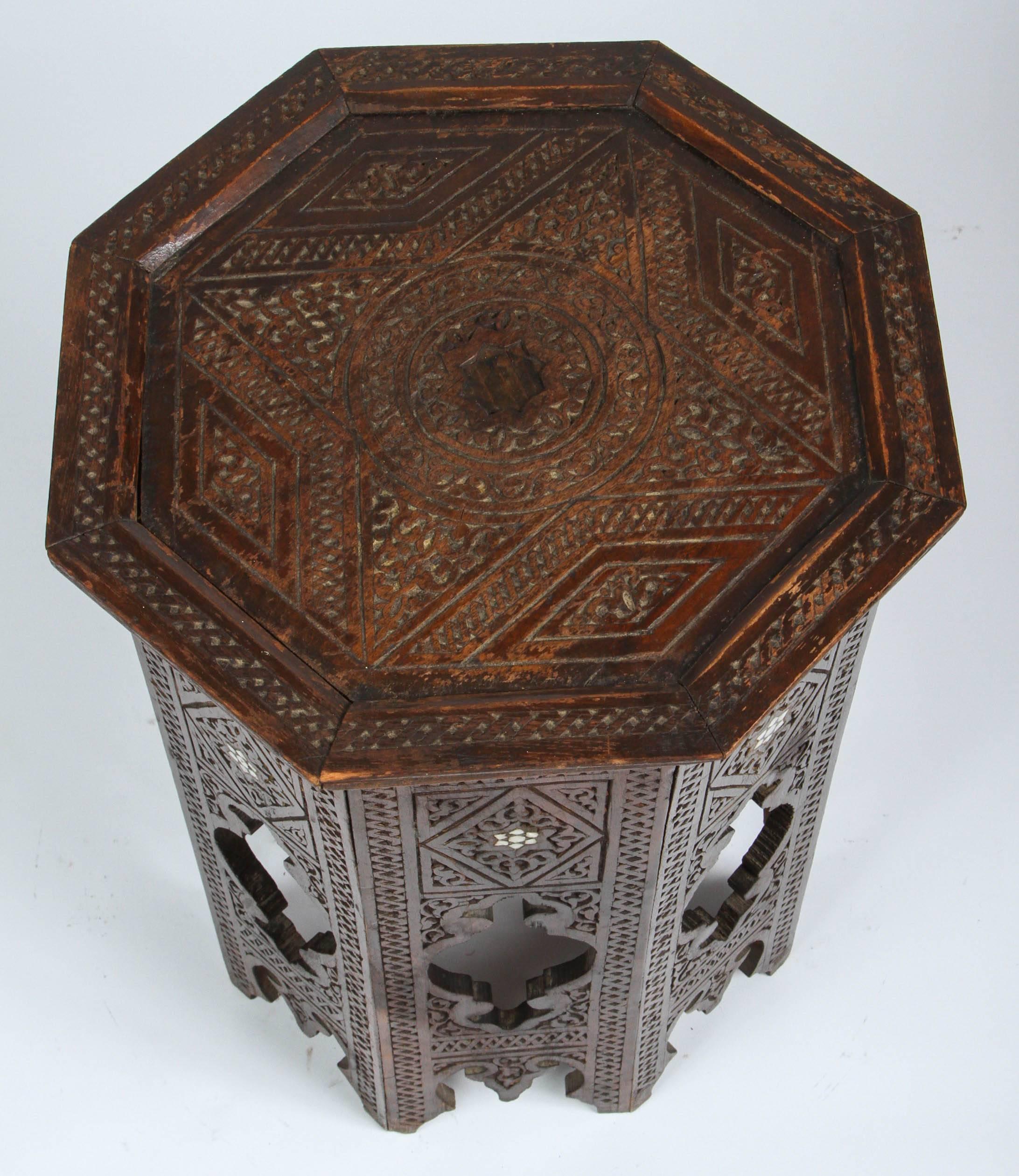 Wood Syrian 19th Century Octagonal Table Inlaid with Mother-of-Pearl