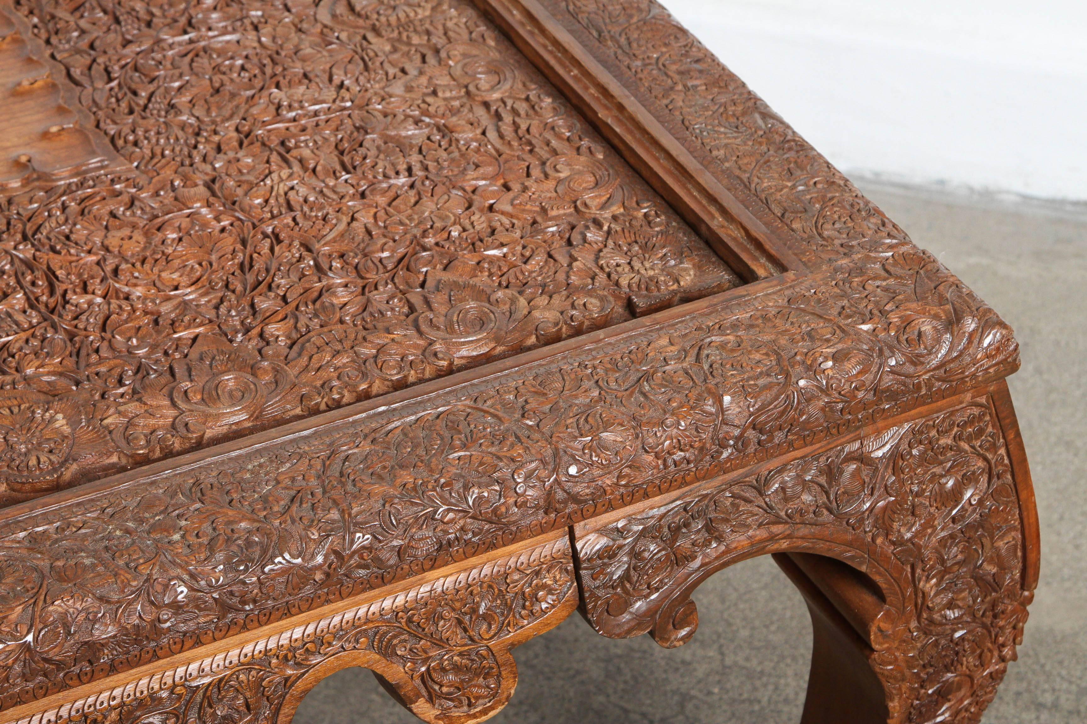 indian carved wood coffee table